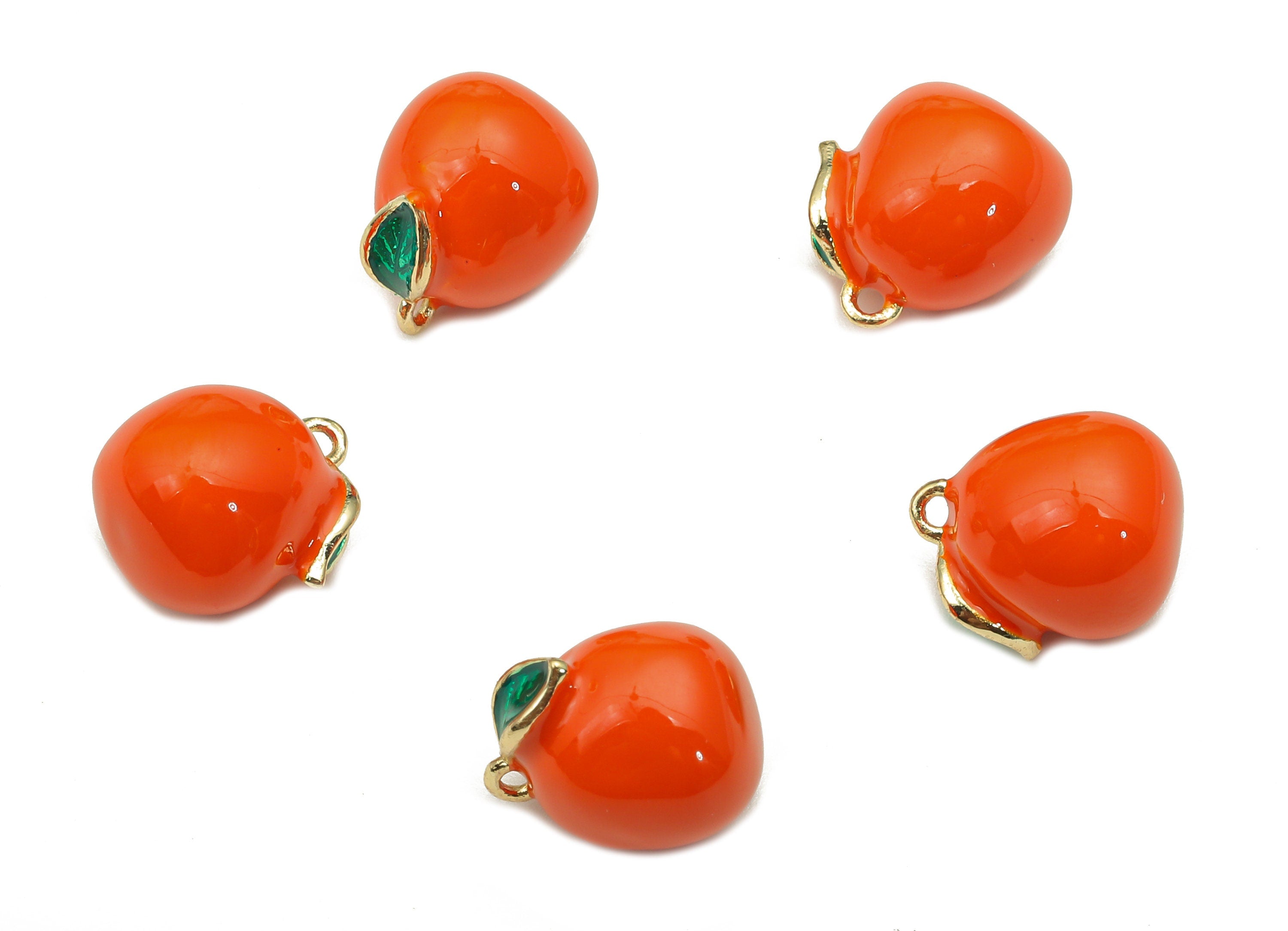Brass Orange Earring Charm - Enamel Mini Fruit Charm - Fruit Pendant With Loop - 18K Real Gold Plating - 12.5x11.5x9.9mm - RGP5322 - DOMEDBAZAAR