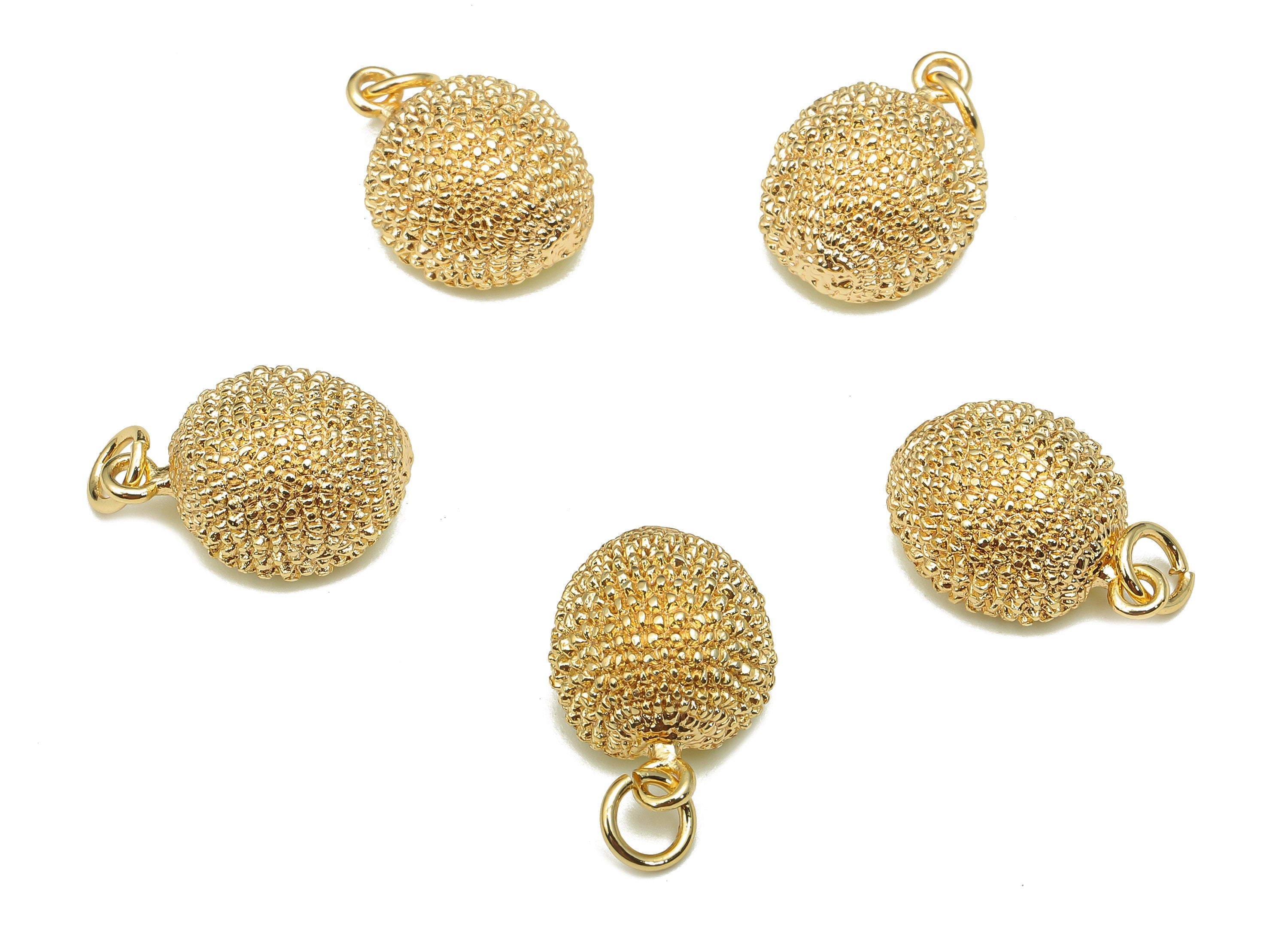 Brass Durian Earring Charm - Enamel Yellow Mini Fruit Charm - Fruit Pendant With Loop - 18K Real Gold Plating - 16.3x11.6x7.6mm - RGP5324 - DOMEDBAZAAR
