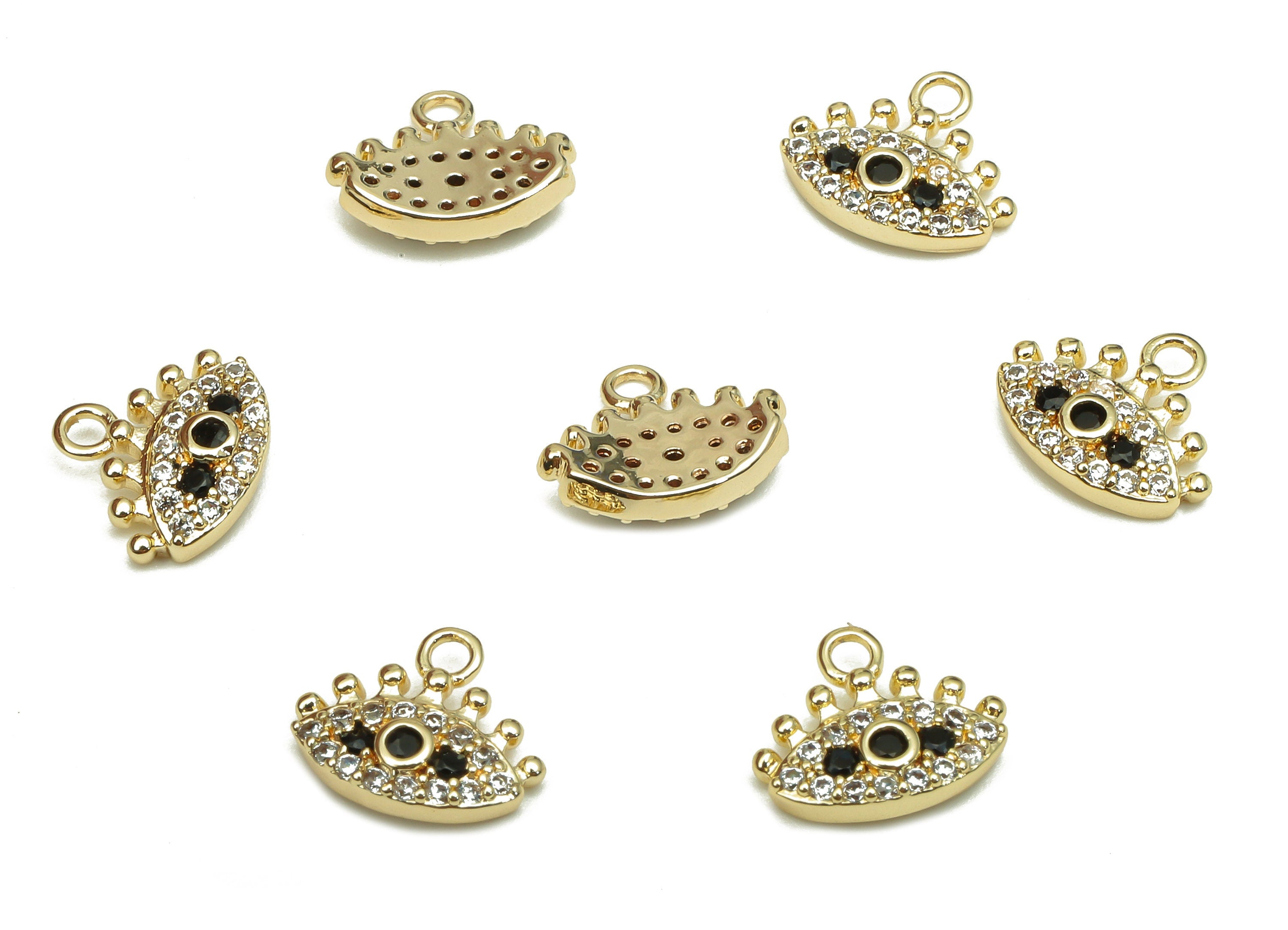 Brass Eye Earring Charm - Zircon Eyelash Earring - Eye Pendant With Loop - 18K Real Gold Plating Charm - 9.5x7.8x1.8mm - RGP5318 - DOMEDBAZAAR