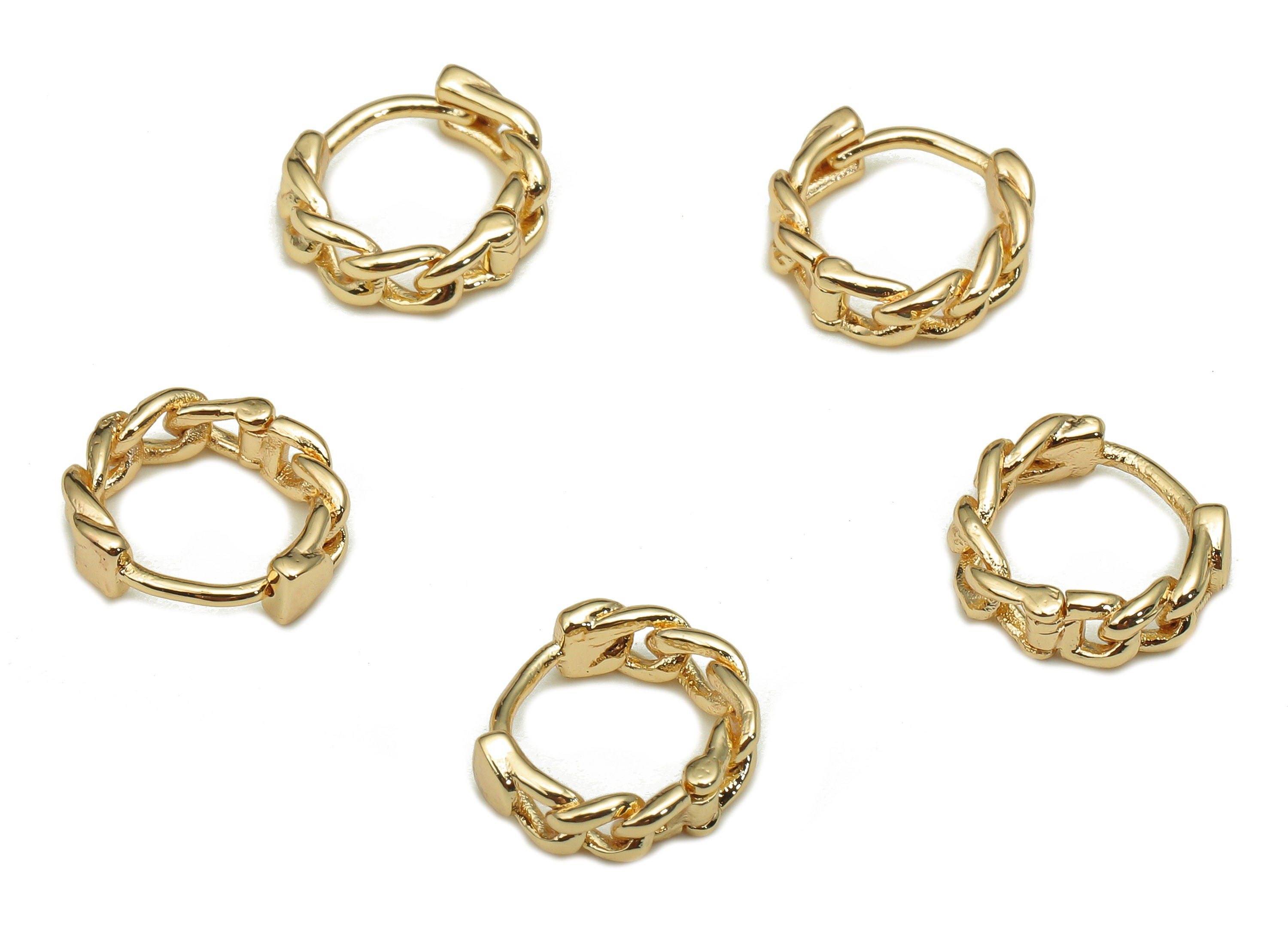 Brass Curb Chain Earrings Clasps - Gold Plated Round Earrings - Huggie Hoop Clasps - 18K Real Gold Plated - 11.1x10.1x1.5mm - RGP5316 - DOMEDBAZAAR