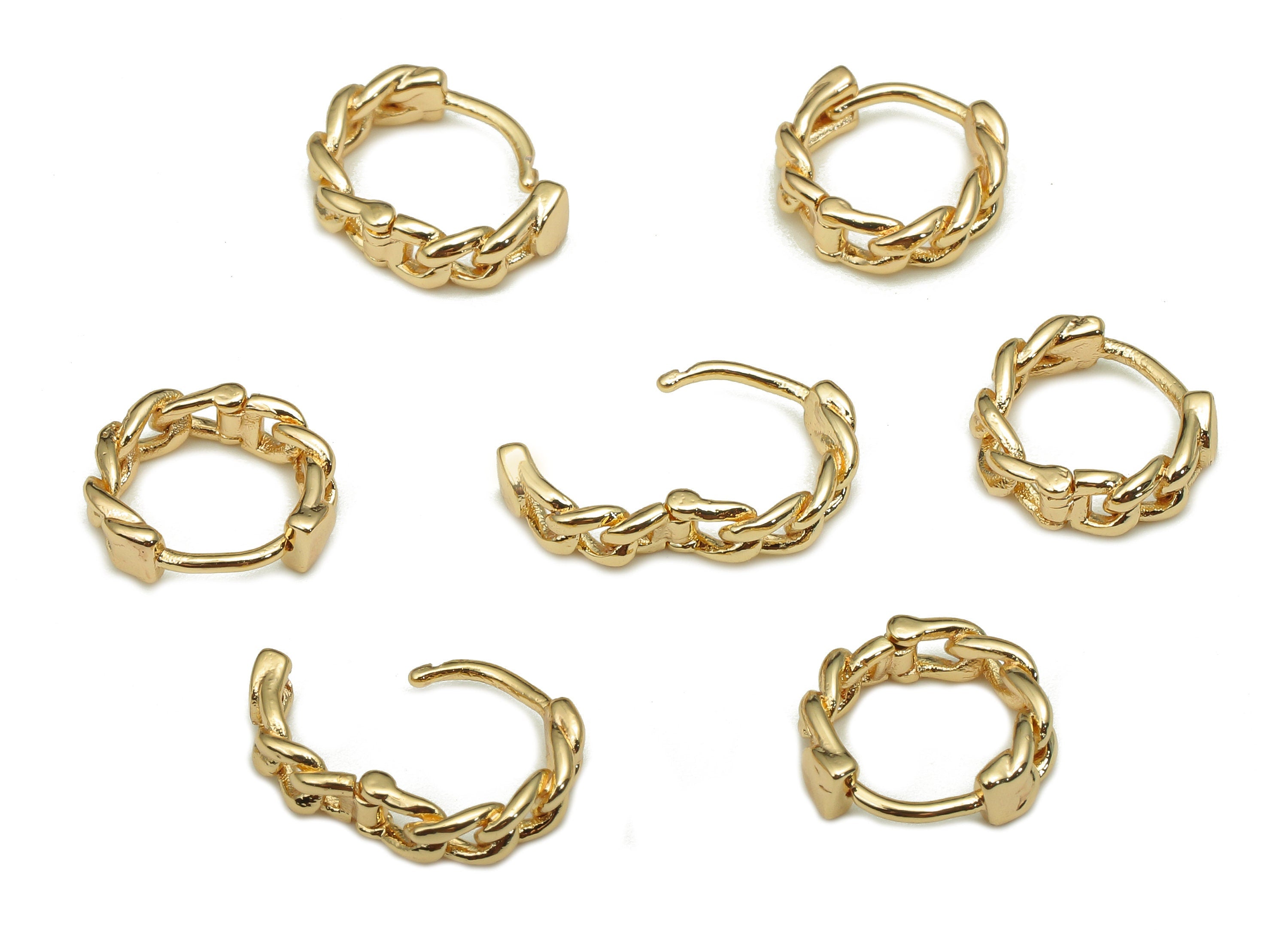 Brass Curb Chain Earrings Clasps - Gold Plated Round Earrings - Huggie Hoop Clasps - 18K Real Gold Plated - 11.1x10.1x1.5mm - RGP5316 - DOMEDBAZAAR