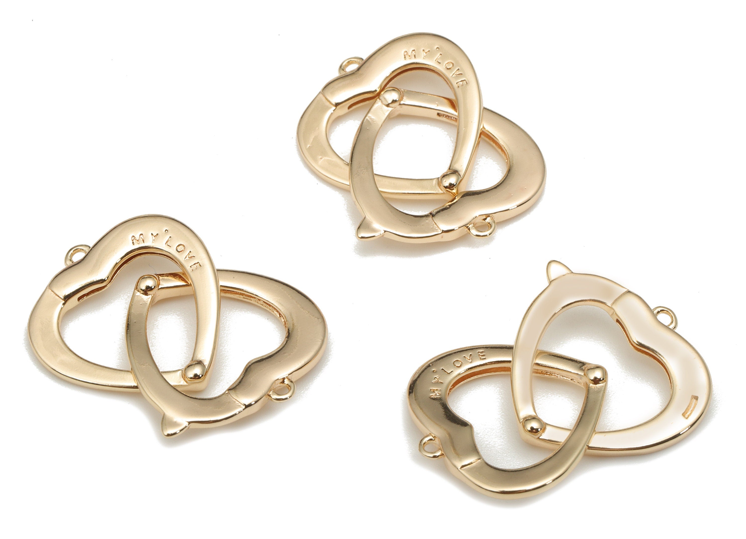 Brass Double Heart Pendant - Brass Two Heart Earring - Charm With Loop - For Necklace - 18K Real Gold Plating - 22.5x16.3x1.7mm - RGP5331 - DOMEDBAZAAR