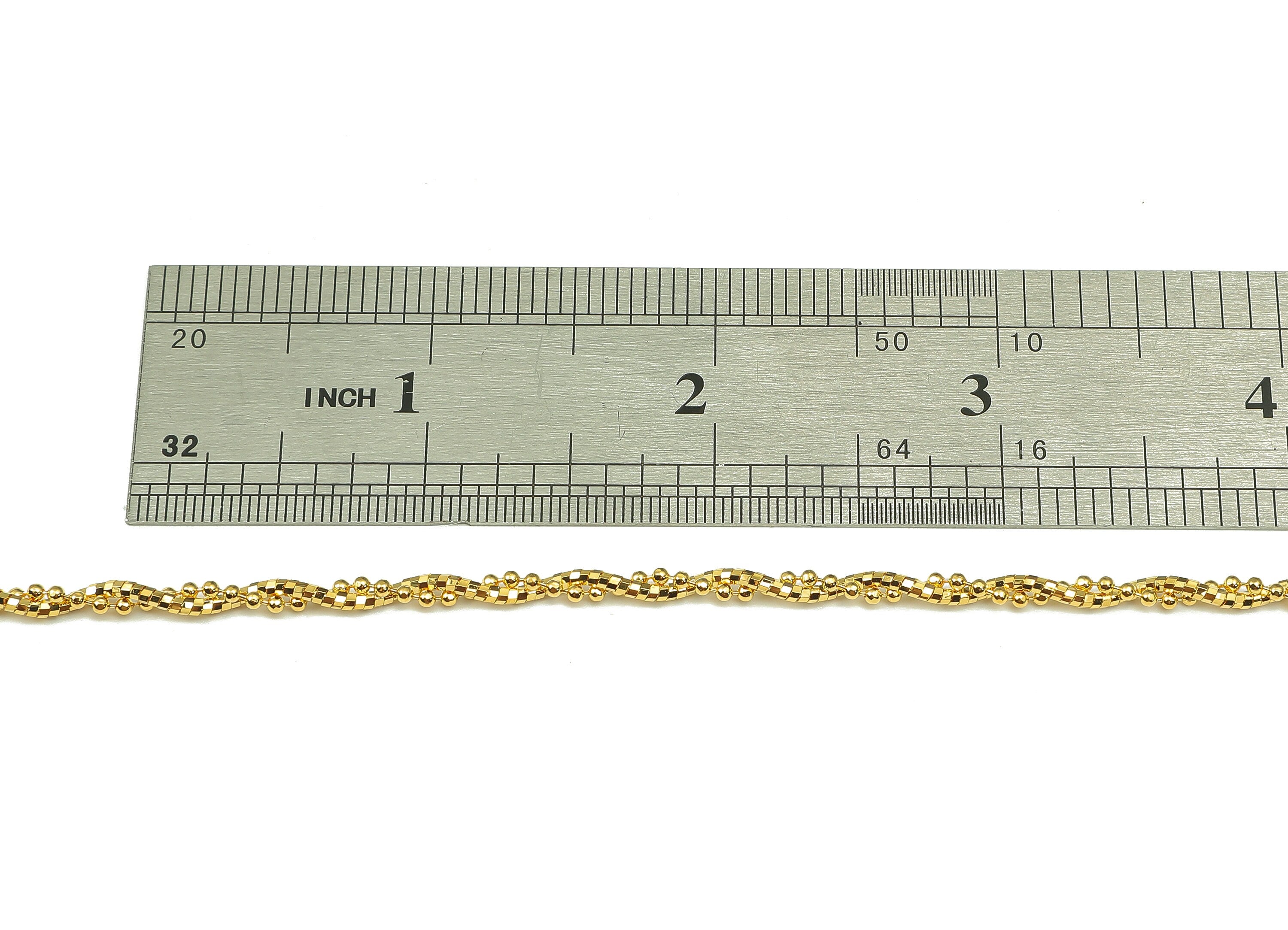 Gold Twisted Snake Chain - 44cm Finished Ball Chain - Brass Textured Ball Chain - 18K Real Gold Plated Ball Chain - 440x3.5x3.5mm - RGP5334 - DOMEDBAZAAR