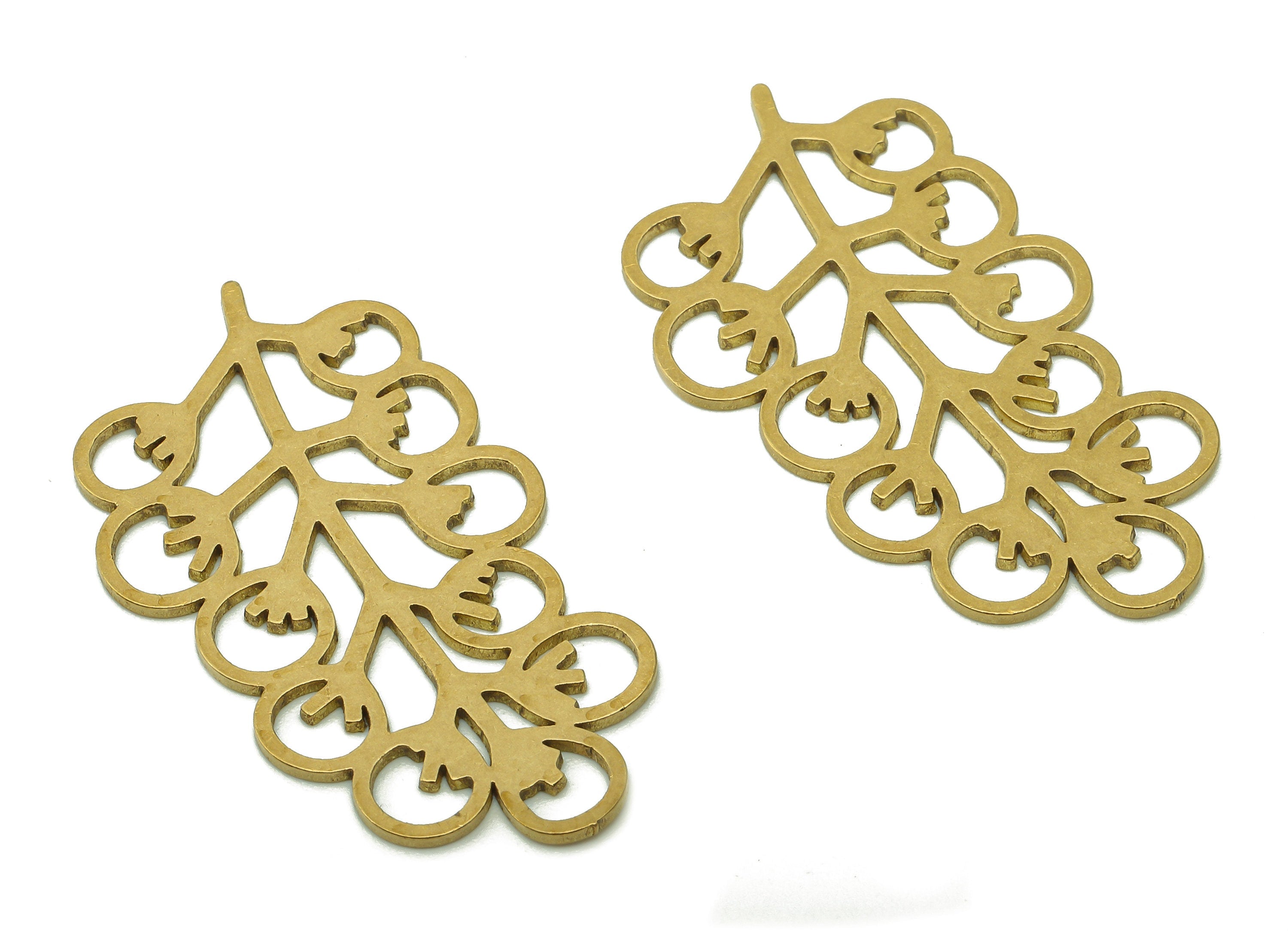 Brass Leaves Earring Charms - Raw Brass Flower Earring - Botanical Pendant With Loop - Leaf Branch Grape Charm - 36.2x19.8x0.7mm - PPA6336 - DOMEDBAZAAR
