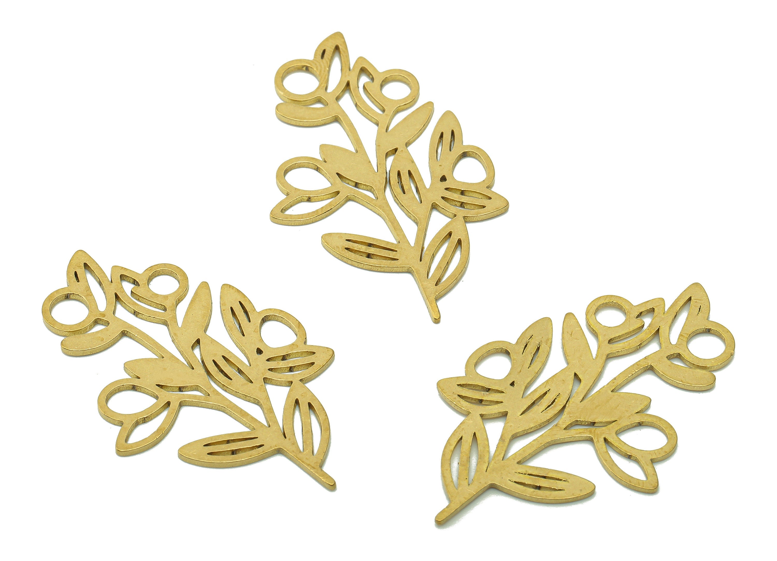 Brass Leaves Earring Charms - Raw Brass Flower Cutout Earring - Botanical Pendant With Loop - Leaf For Necklace - 36.1x21.5x0.8mm - PPA6340 - DOMEDBAZAAR