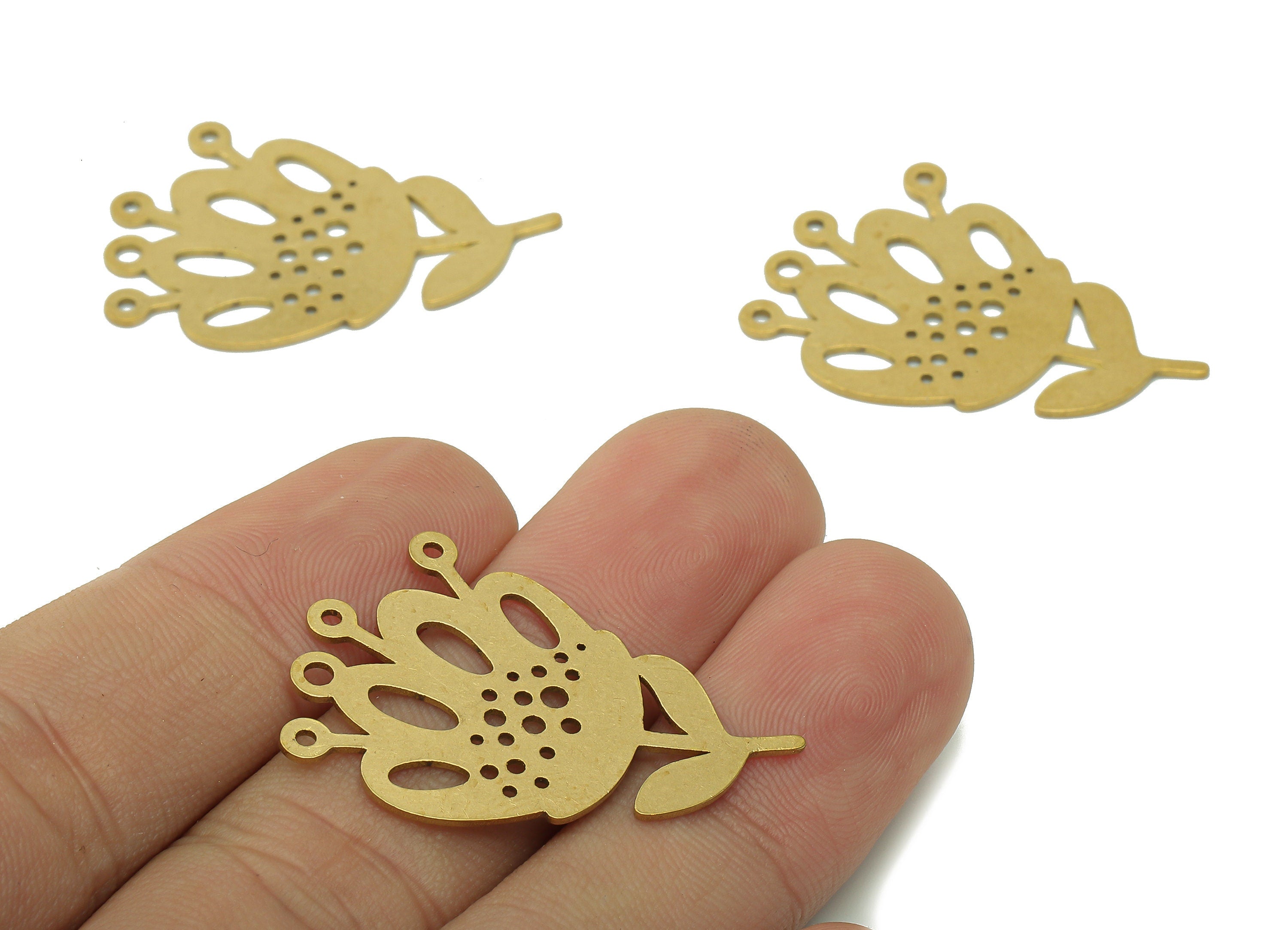 Brass Flower Earring Charms - Raw Brass Hollow Earring - Flower Pendant With Loop - Botanical Charm For Necklace - 34.1x21.9x0.8mm - PPA6835 - DOMEDBAZAAR