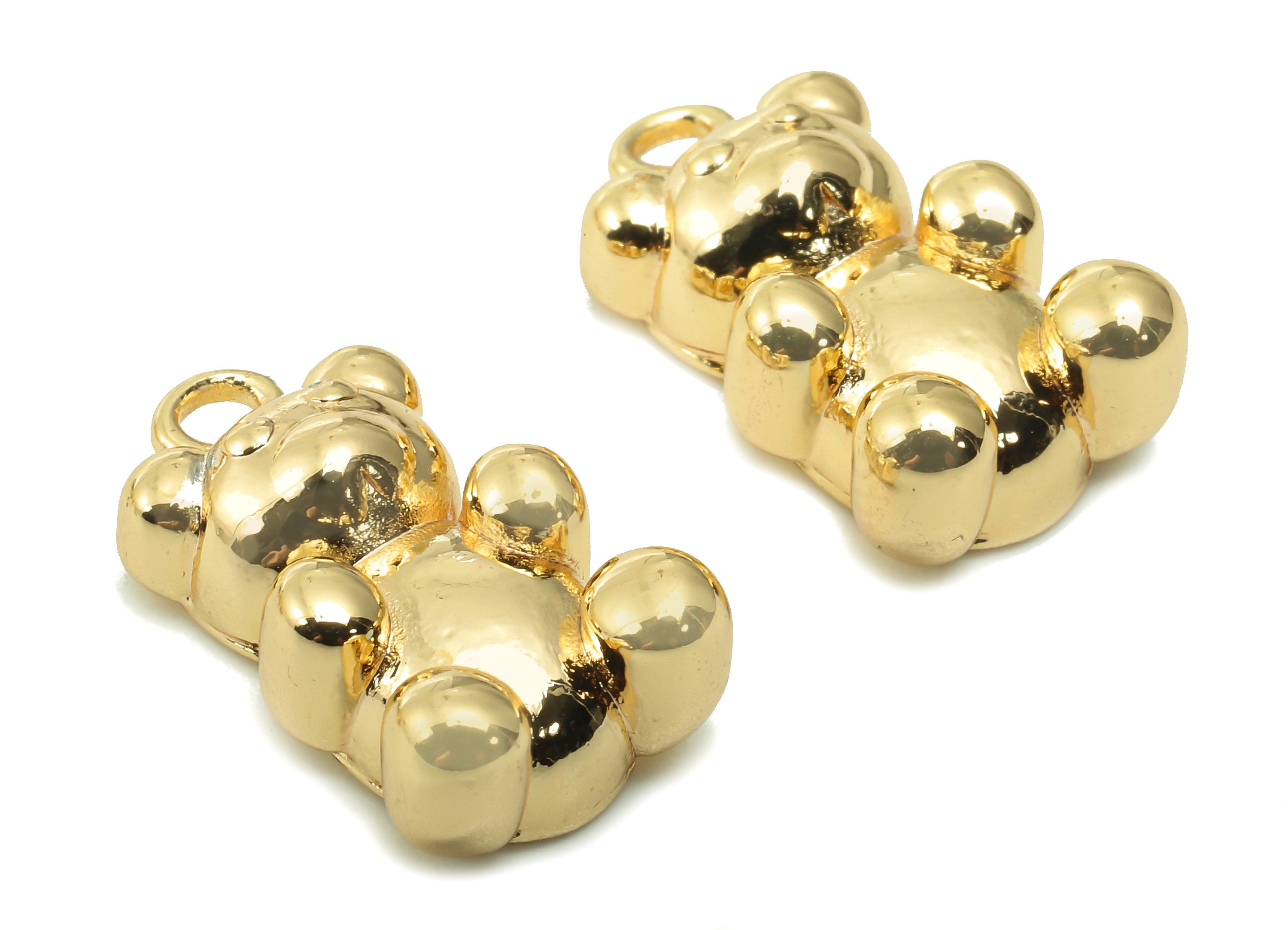 Brass Teddy Bear Charm - Gold Baby Bear Earring - Animal Pendant With Loop - For Necklace - 18K Real Gold Plating - 18.6x11.1x9.7mm -RGP5346 - DOMEDBAZAAR