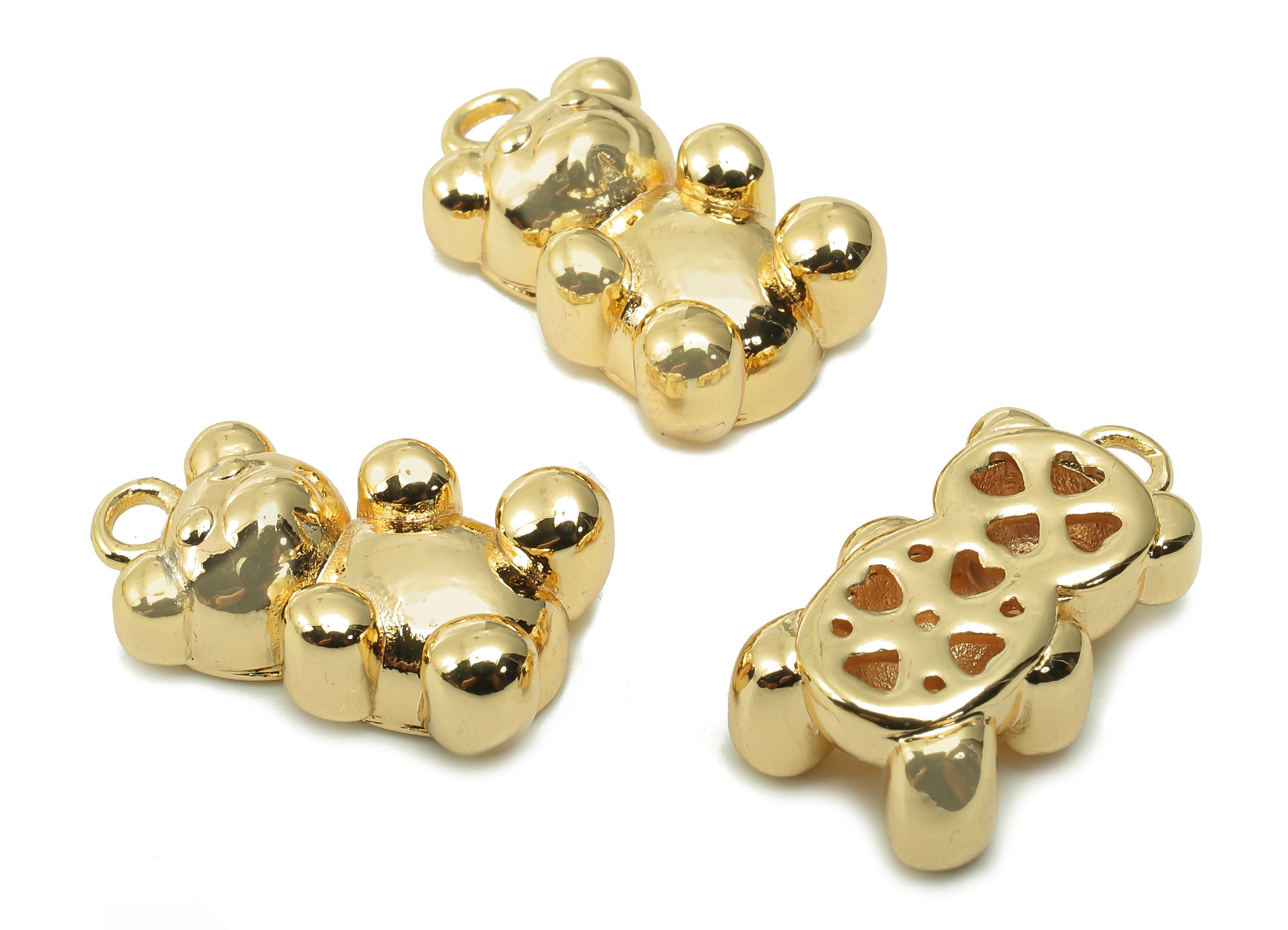 Brass Teddy Bear Charm - Gold Baby Bear Earring - Animal Pendant With Loop - For Necklace - 18K Real Gold Plating - 18.6x11.1x9.7mm -RGP5346 - DOMEDBAZAAR