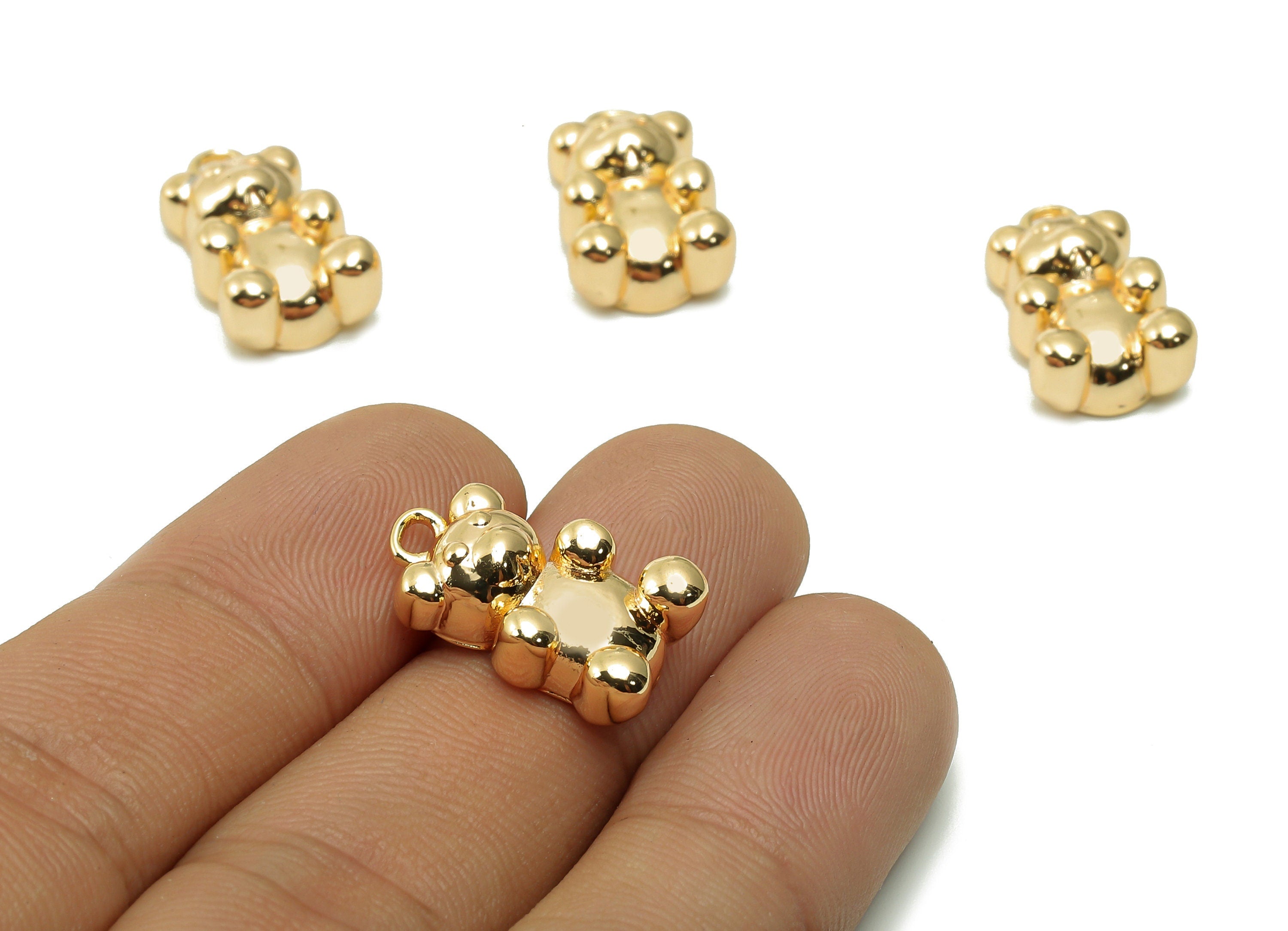 Brass Teddy Bear Charm - Gold Baby Bear Earring - Animal Pendant With Loop - For Necklace - 18K Real Gold Plating - 18.6x11.1x9.7mm -RGP5346 - DOMEDBAZAAR
