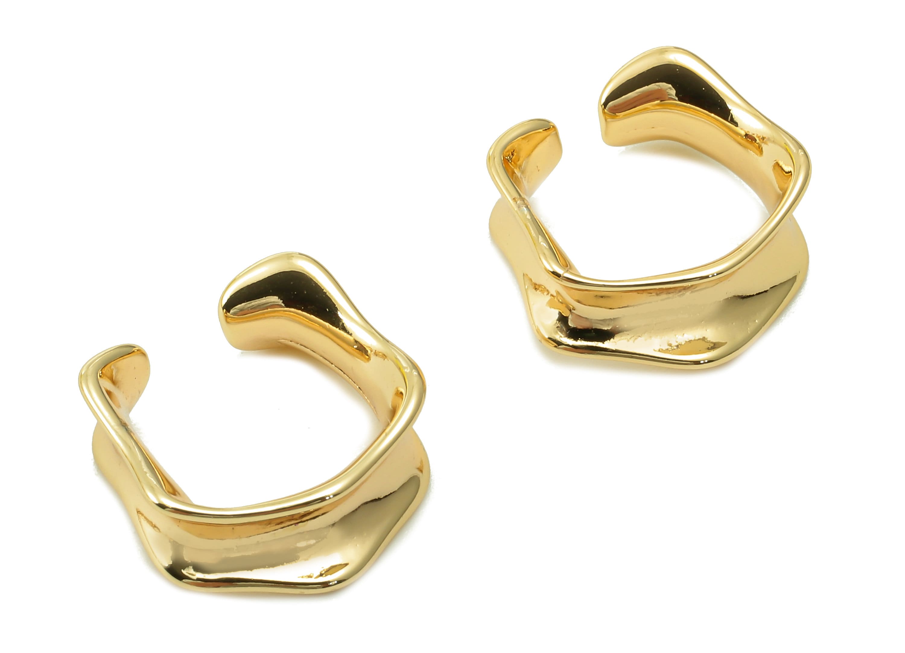 Brass Irregular Open Round Ring - Open Square Wide Hoop Ring - Gold Wide Hoop - 18K Real Gold Plating - 13.2x13.2x1.8mm - RGP5347 - DOMEDBAZAAR