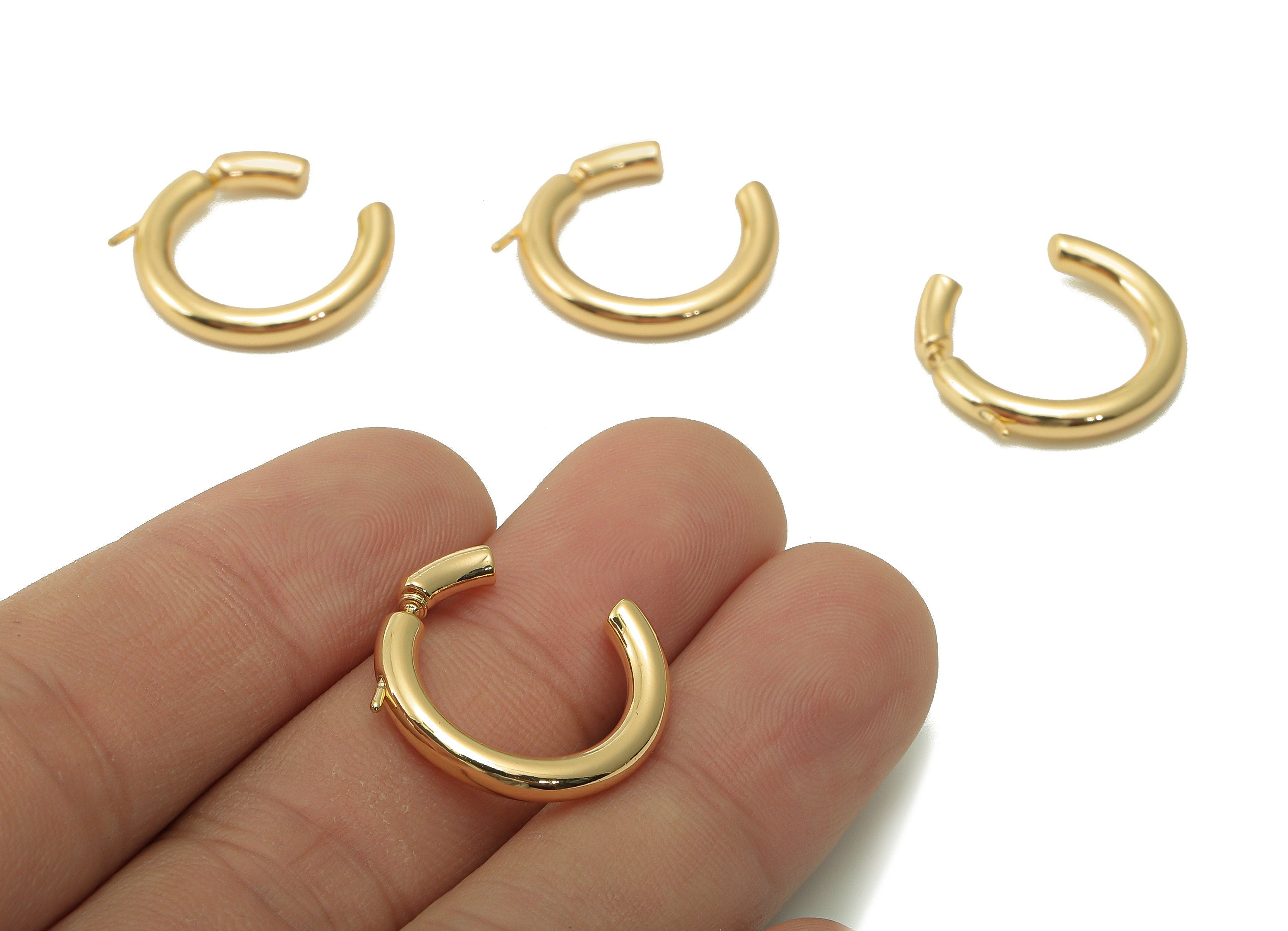 Brass C Open Round Earring Post - Gold Open Thick Earring Hoop - Stainless Steel Stud - 18K Real Gold Plating - 19.7x18.8x3.1mm - RGP5351 - DOMEDBAZAAR