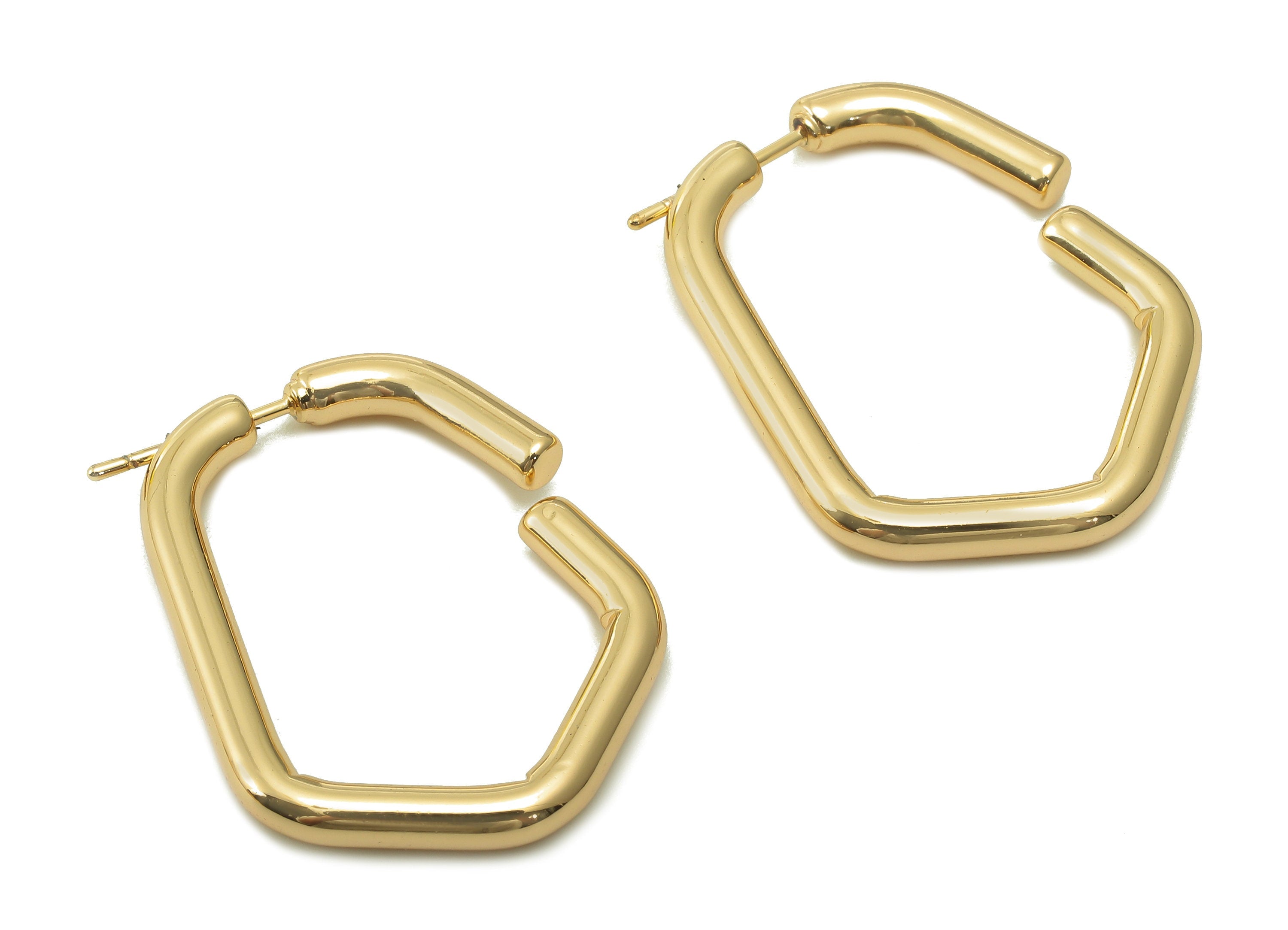 Brass Pentagon Earring Post - Gold Pentagon Diamond Earring Hoop - Stainless Steel Stud - 18K Real Gold Plating - 29.6x22.4x2.9mm - RGP5352 - DOMEDBAZAAR