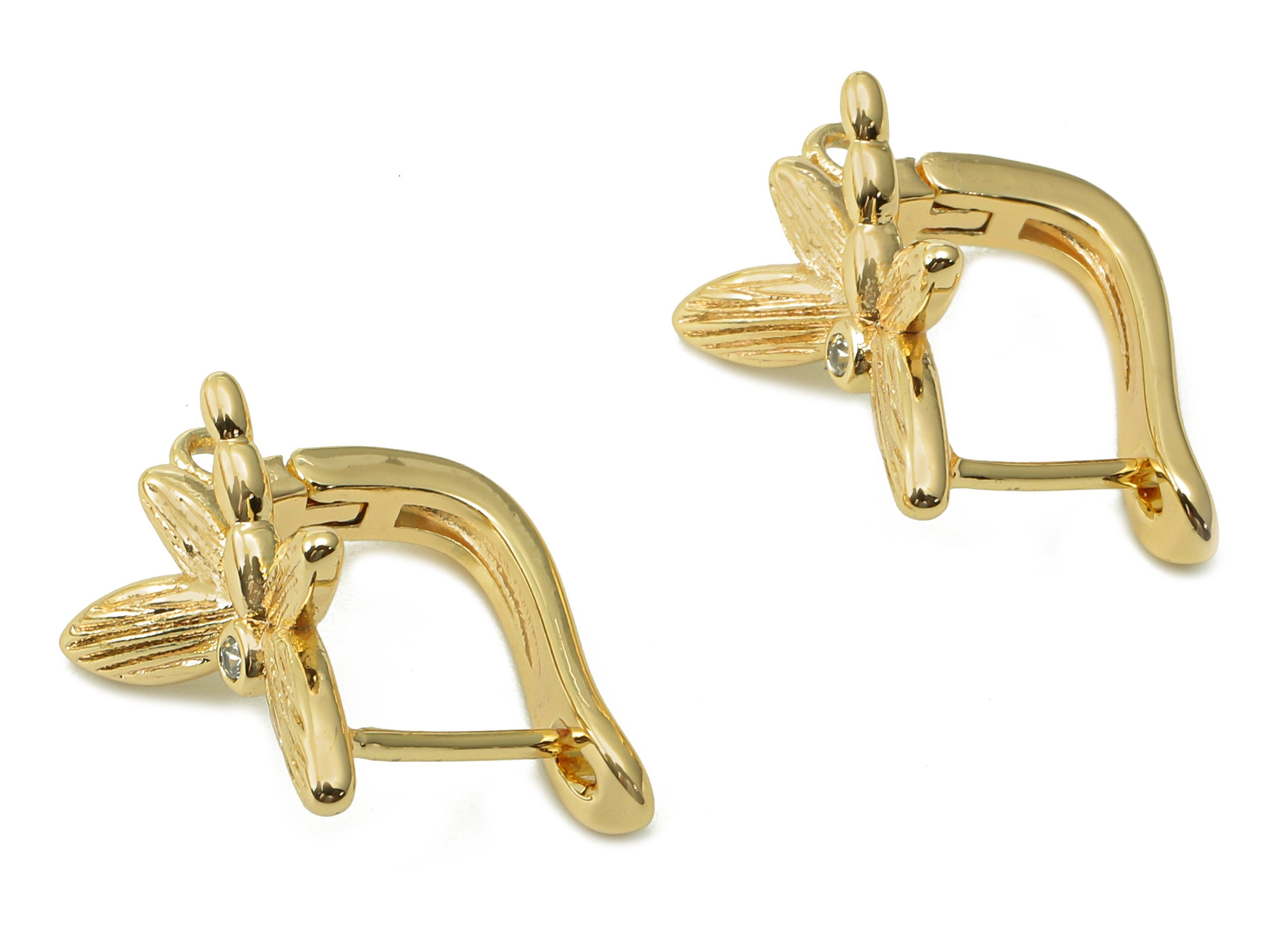 Brass Dragonfly Earring Clasps - Gold Huggie Earring - Brass Huggie Earring With loop - 18K Real Gold Plating - 17.5x12.4x1.8mm - RGP5360 - DOMEDBAZAAR