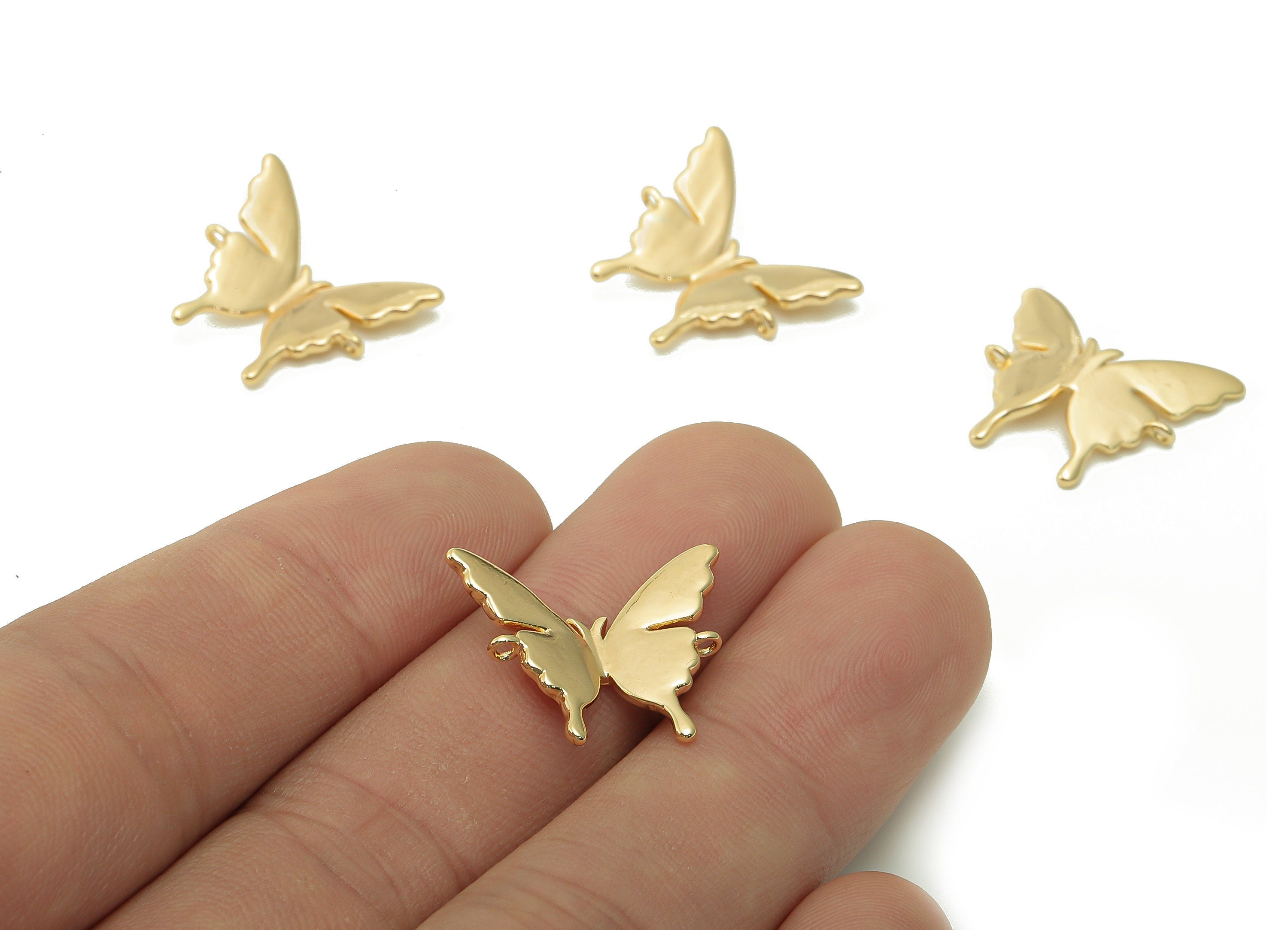 Brass Butterfly Earring Charm - Gold Butterfly Earring - Pendant With Loop - 18K Real Gold Plating Charm - 20.2x16.3x1.2mm - RGP5363 - DOMEDBAZAAR