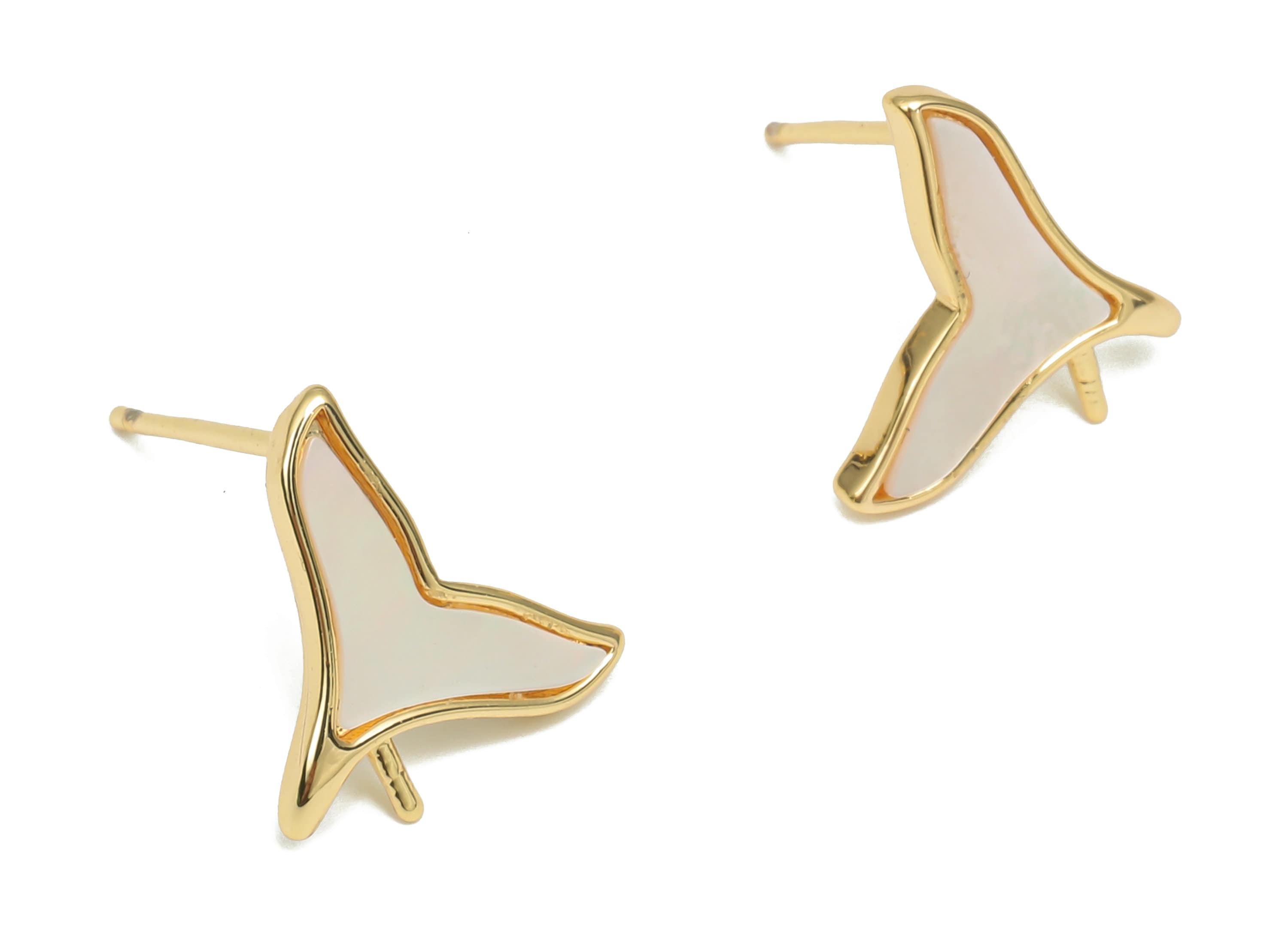 Brass Fish Tail Earring Stud - Shell Fish Tail Earring Post - 925 Silver Stud - 18K Real Gold Plating - 12.2x10.56x1.67mm - RGP4640 - DOMEDBAZAAR