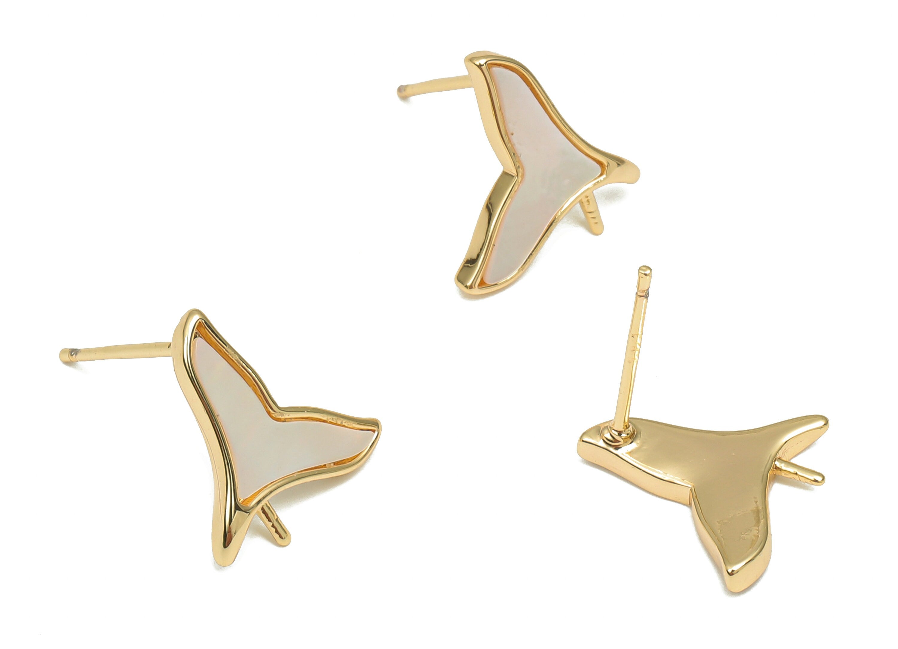 Brass Fish Tail Earring Stud - Shell Fish Tail Earring Post - 925 Silver Stud - 18K Real Gold Plating - 12.2x10.56x1.67mm - RGP4640 - DOMEDBAZAAR