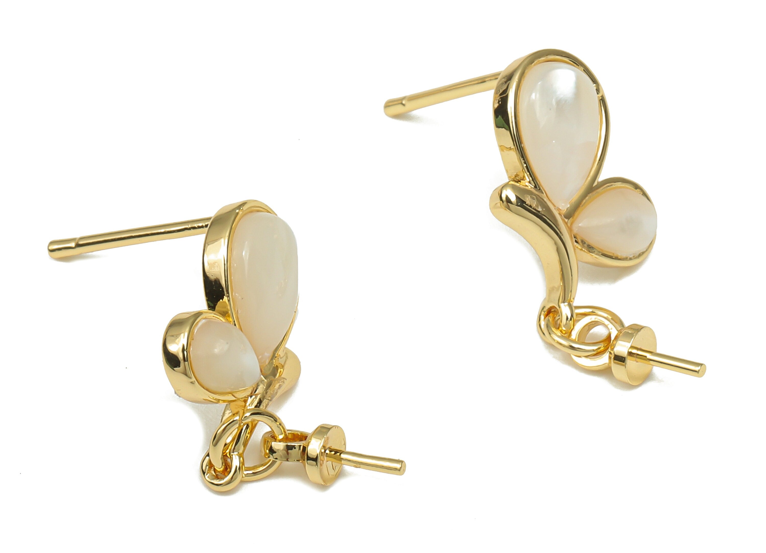 Brass Butterfly Earring Stud - Shell Butterfly Earring Post - 925 Silver Stud - 18K Real Gold Plating - 22.31x8.7x2.42mm - RGP4642 - DOMEDBAZAAR