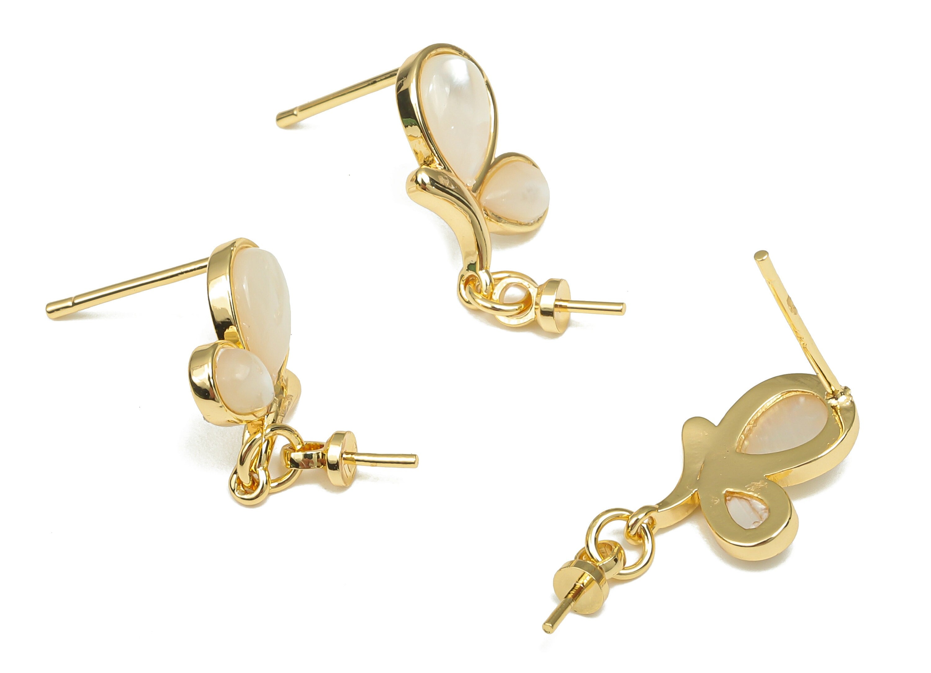 Brass Butterfly Earring Stud - Shell Butterfly Earring Post - 925 Silver Stud - 18K Real Gold Plating - 22.31x8.7x2.42mm - RGP4642 - DOMEDBAZAAR