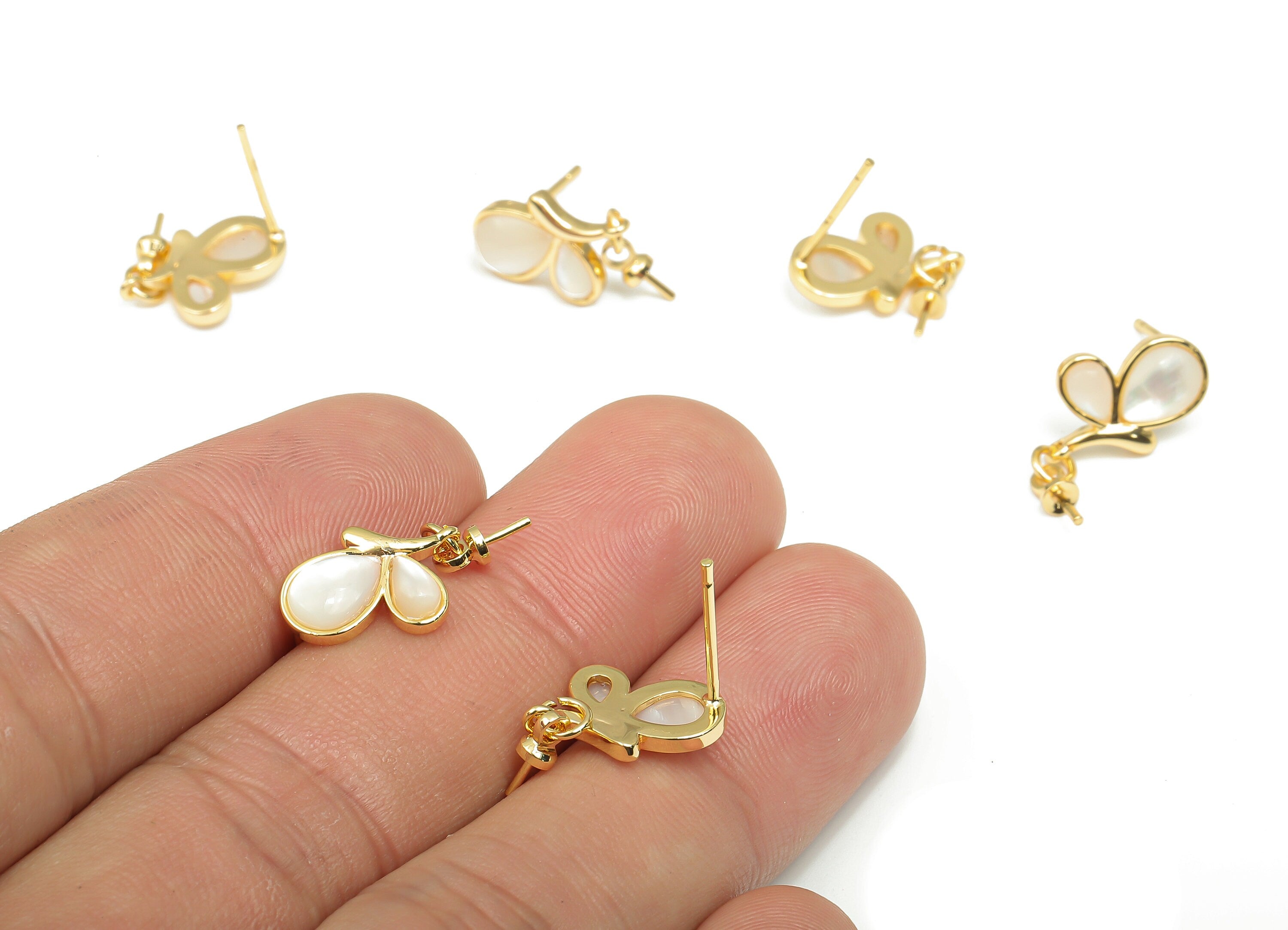 Brass Butterfly Earring Stud - Shell Butterfly Earring Post - 925 Silver Stud - 18K Real Gold Plating - 22.31x8.7x2.42mm - RGP4642 - DOMEDBAZAAR