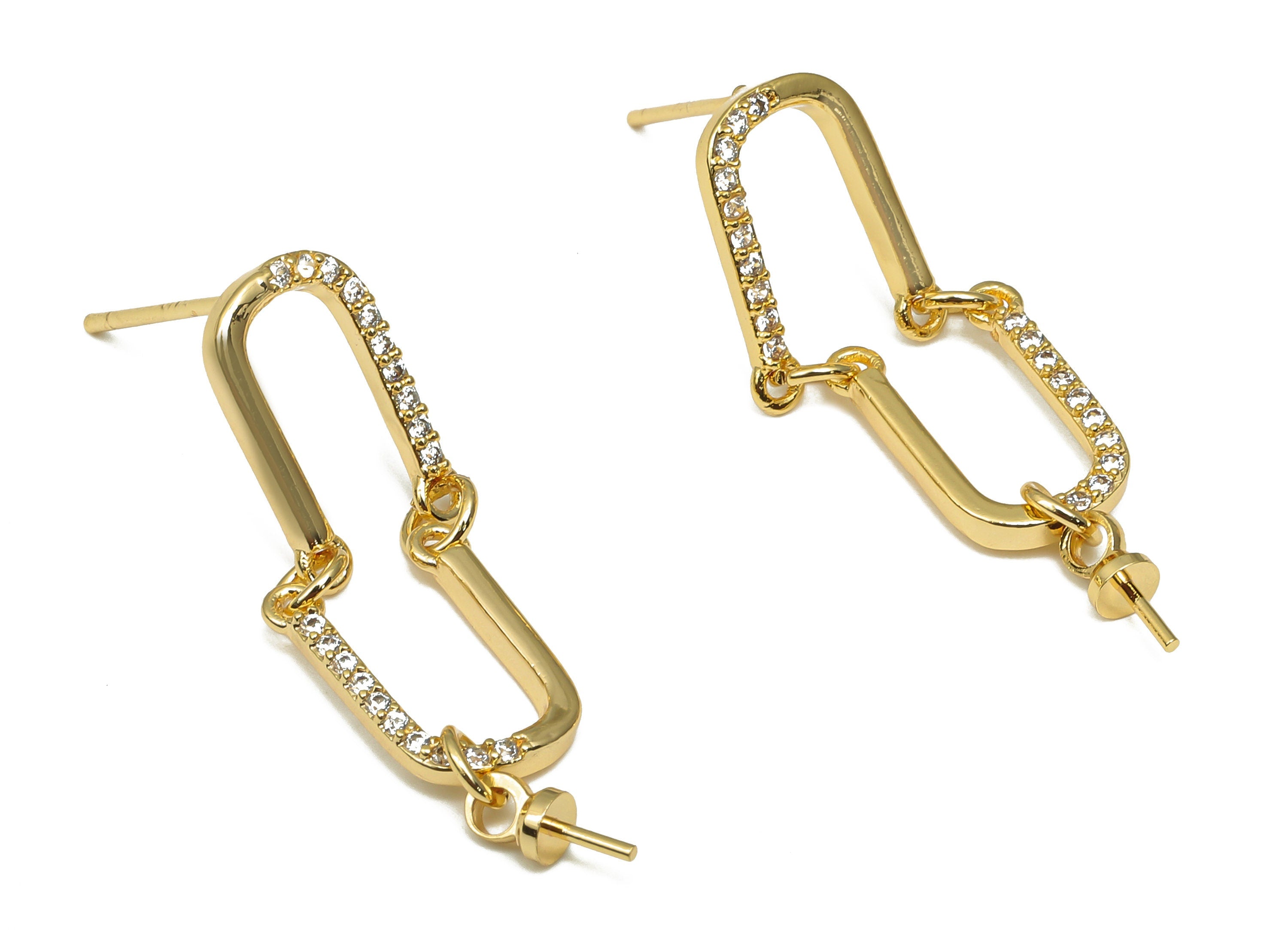 Brass U Earring Connector - Zircon Hanging U Earring Post - 925 Silver Stud For Pearl - 18K Real Gold Plating - 32.8x7.8x1.5mm - RGP4646 - DOMEDBAZAAR