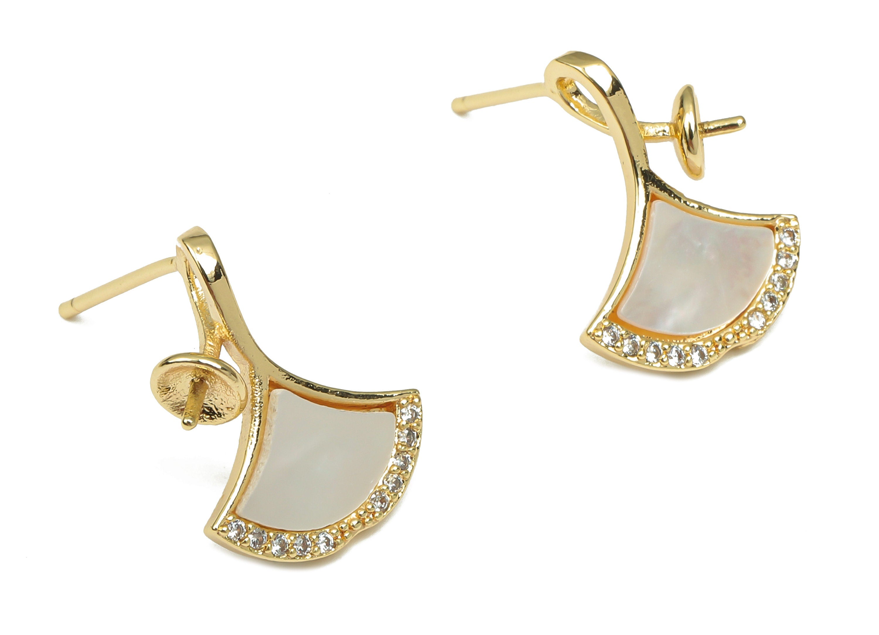 Brass Ginkgo Earring Stud - Shell Sector Earring Post - Fan Earring - 925 Silver Stud - 18K Real Gold Plating - 15.9x12.23x1.93mm - RGP4652 - DOMEDBAZAAR