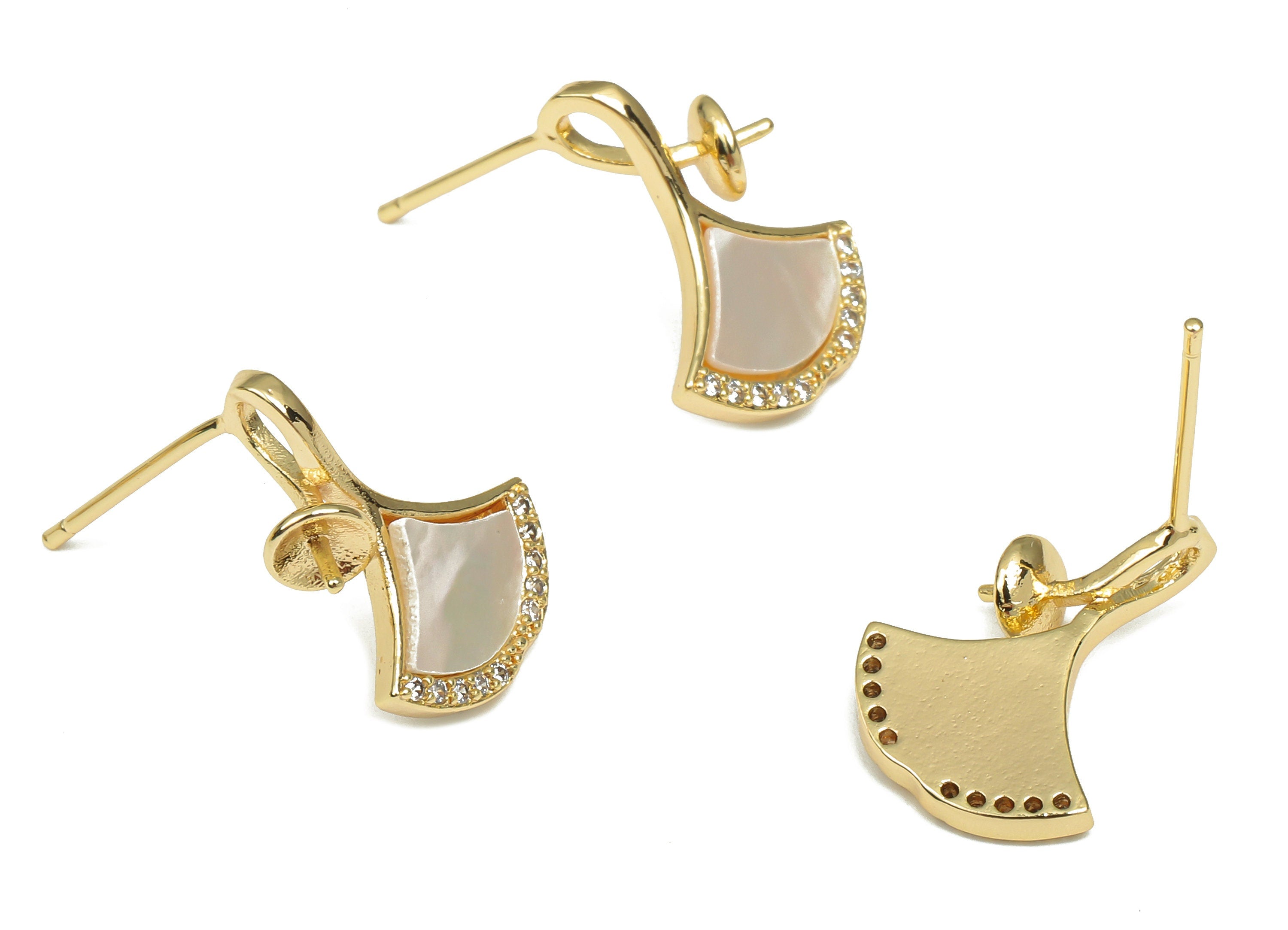 Brass Ginkgo Earring Stud - Shell Sector Earring Post - Fan Earring - 925 Silver Stud - 18K Real Gold Plating - 15.9x12.23x1.93mm - RGP4652 - DOMEDBAZAAR