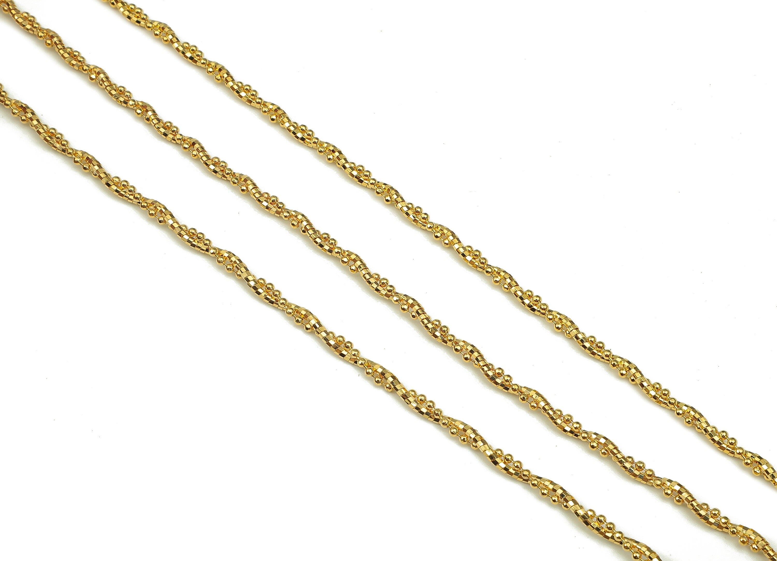 Gold Twisted Snake Chain - 44cm Finished Ball Chain - Brass Textured Ball Chain - 18K Real Gold Plated Ball Chain - 440x3.5x3.5mm - RGP5334 - DOMEDBAZAAR