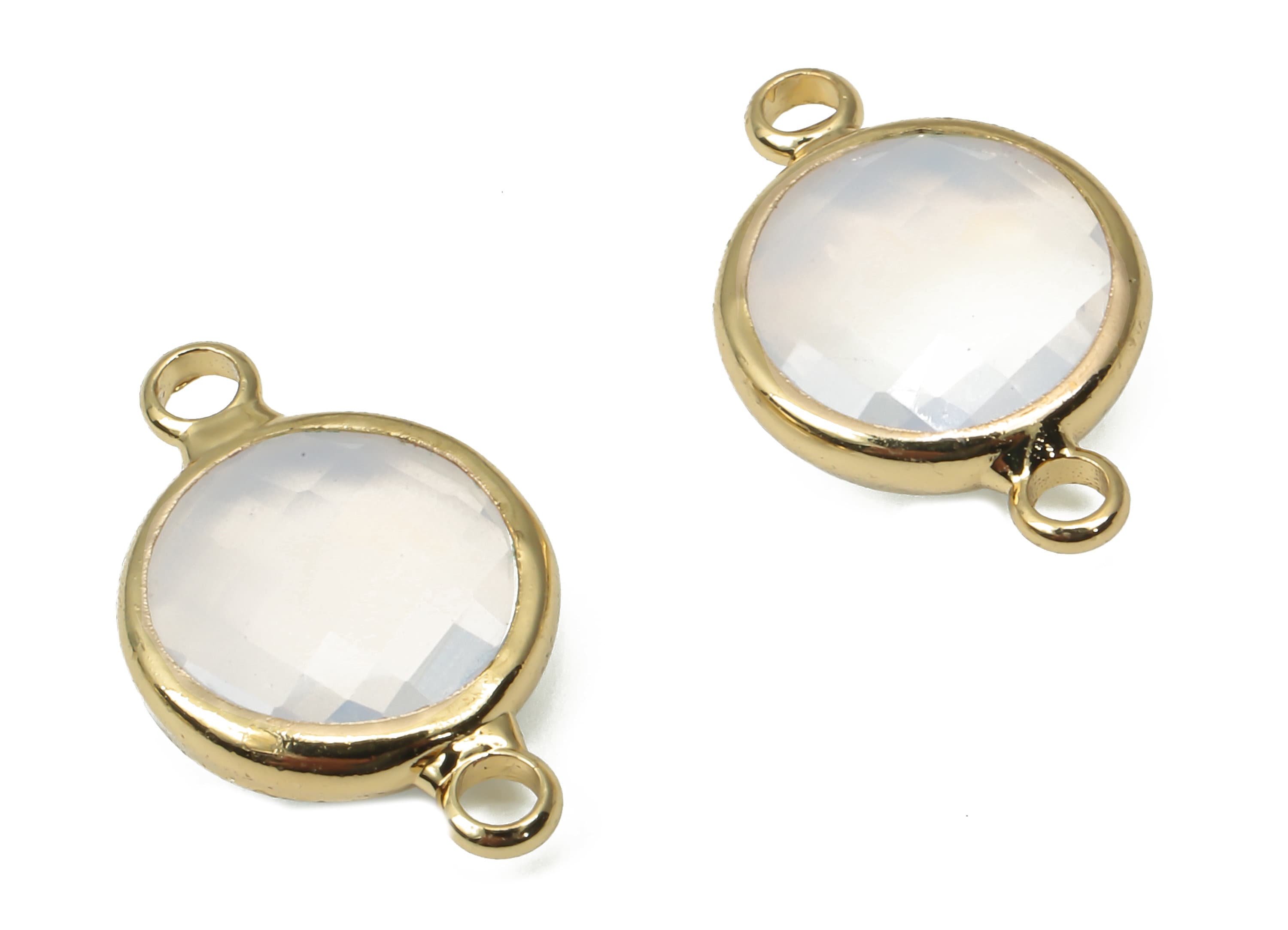 Brass Clear Glass Earring Connectors - Round Frame Bracelet - Gold Tone Plating - Faceted Transparent Glass - 16.75x10.7x4.4mm - GS1135C - DOMEDBAZAAR