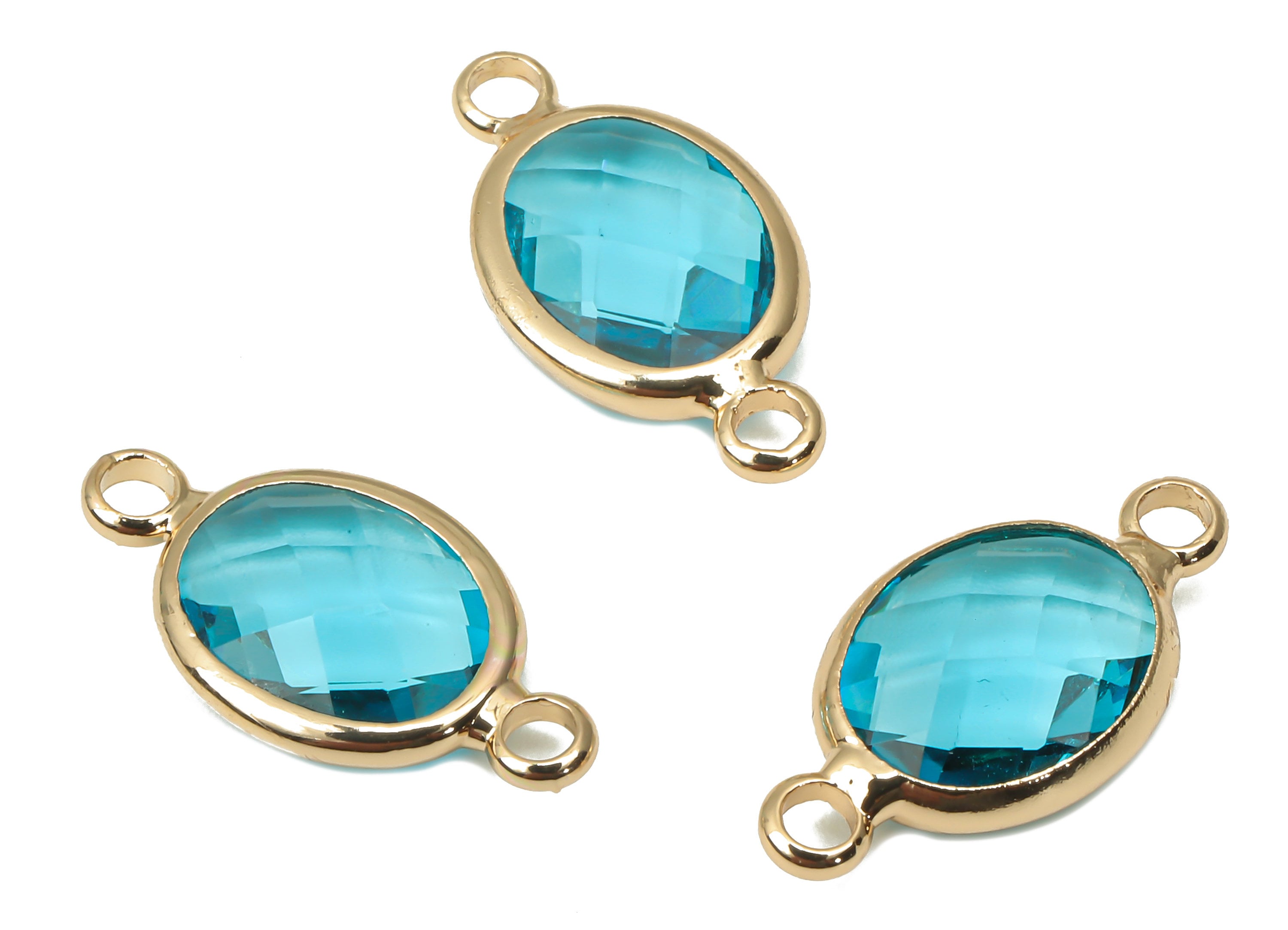 Brass Glass Oval Earring Connector - Clear Blue Oval Frame Bracelet - Gold Tone Plated Brass - Faceted Glass - 16.6x8.6x3.8mm - GS1137A - DOMEDBAZAAR
