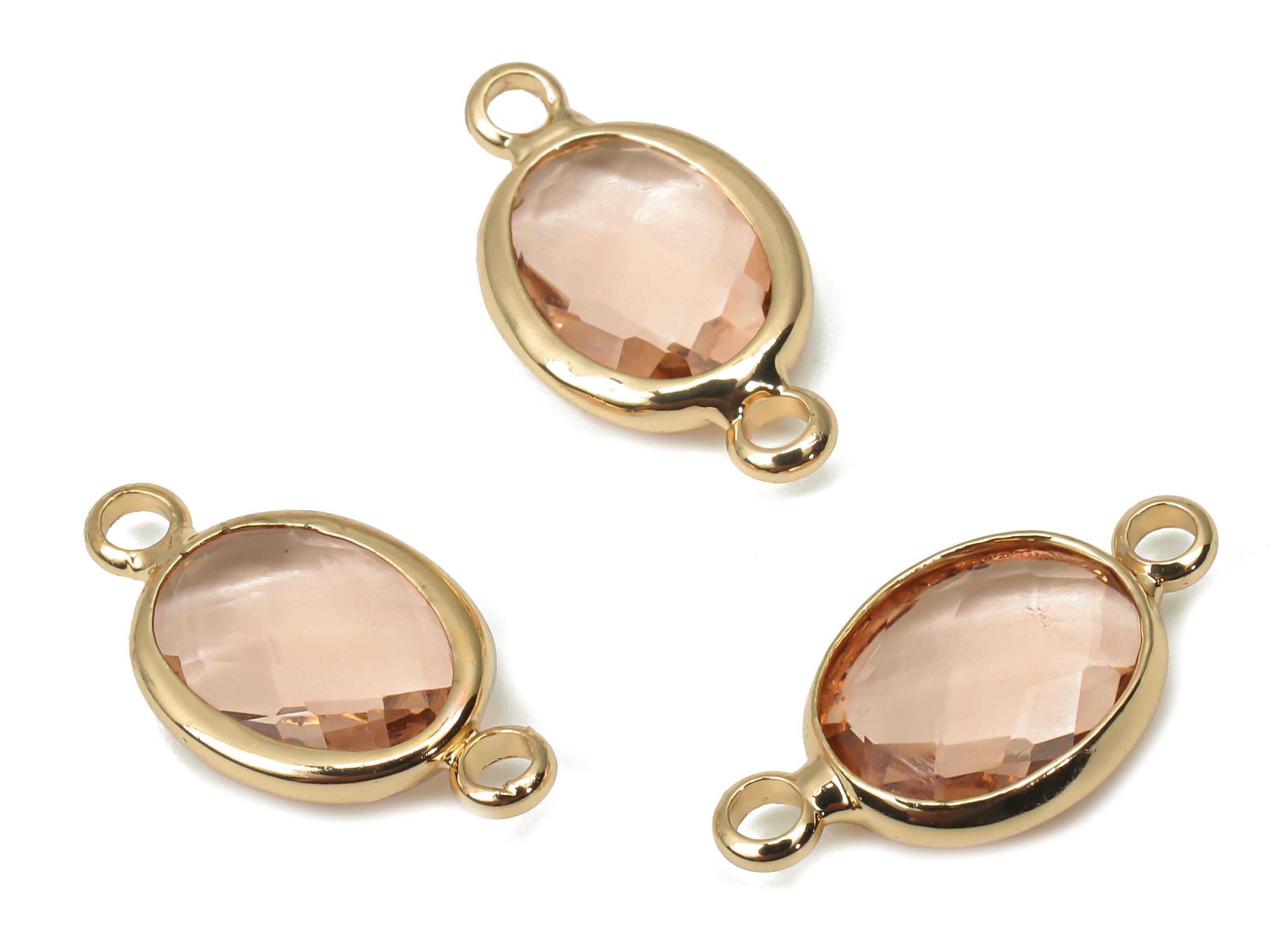 Brass Glass Oval Earring Connector - Clear Pink Oval Frame Bracelet - Gold Tone Plated Brass - Faceted Glass - 16.6x8.6x3.8mm - GS1137B - DOMEDBAZAAR