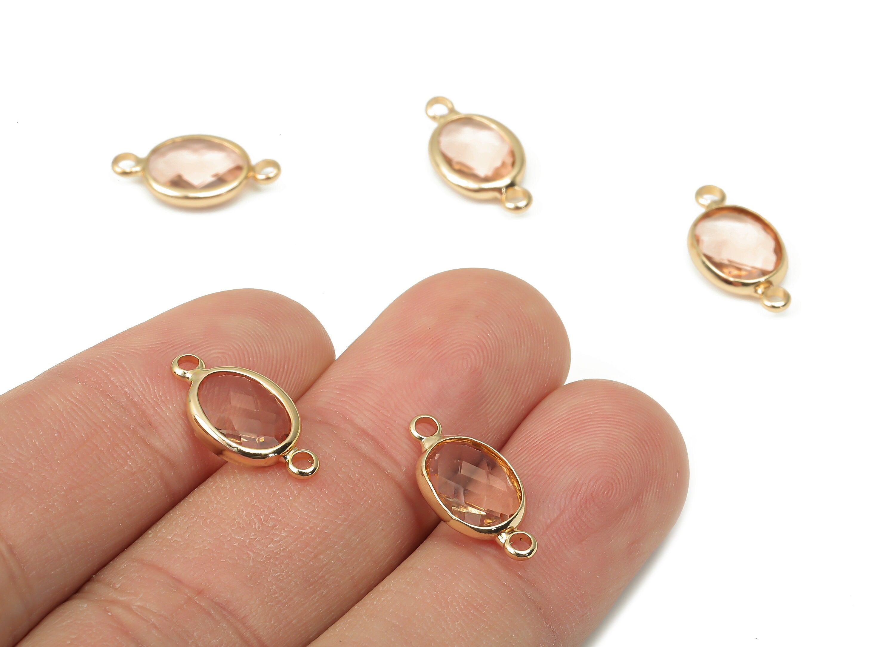 Brass Glass Oval Earring Connector - Clear Pink Oval Frame Bracelet - Gold Tone Plated Brass - Faceted Glass - 16.6x8.6x3.8mm - GS1137B - DOMEDBAZAAR