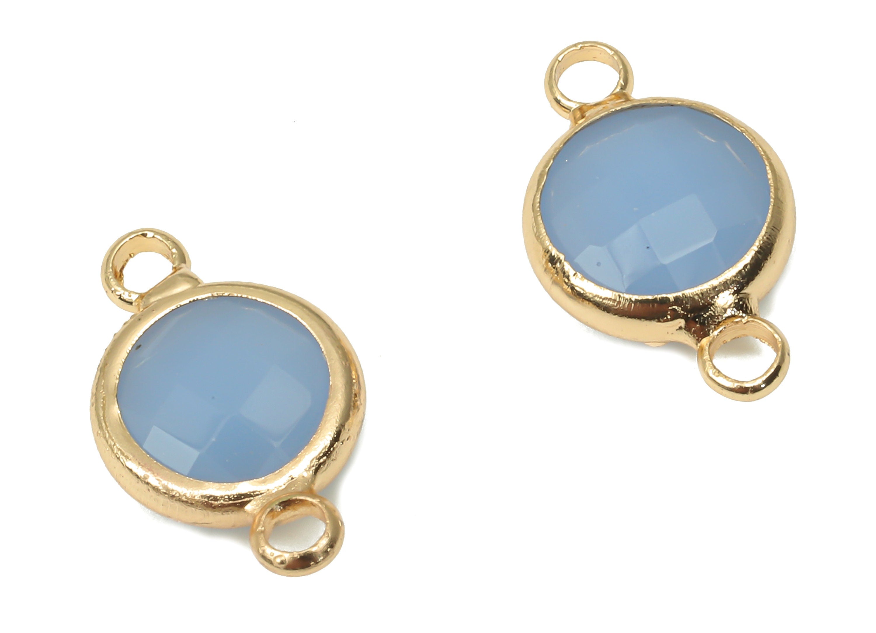 Brass Glass Round Earring Connector - Light Blue Circle Frame Bracelet - Gold Tone Plated Brass - Faceted Glass - 14.4x8.7x3.3mm - GS1138B - DOMEDBAZAAR