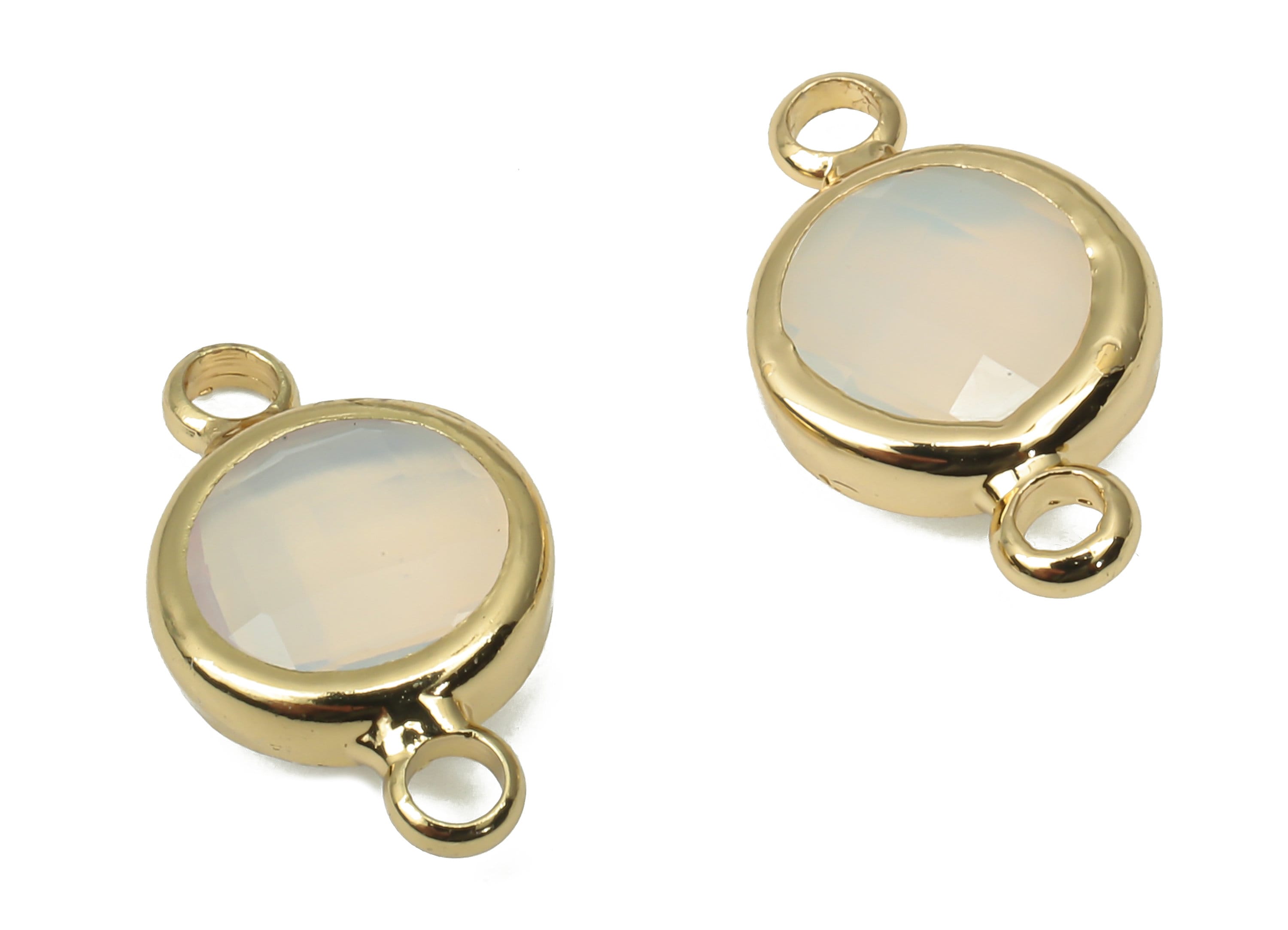 Brass Glass Round Earring Connector - White Circle Frame Bracelet - Gold Tone Plated Brass - Faceted Glass - 14.4x8.7x3.3mm - GS1138C - DOMEDBAZAAR