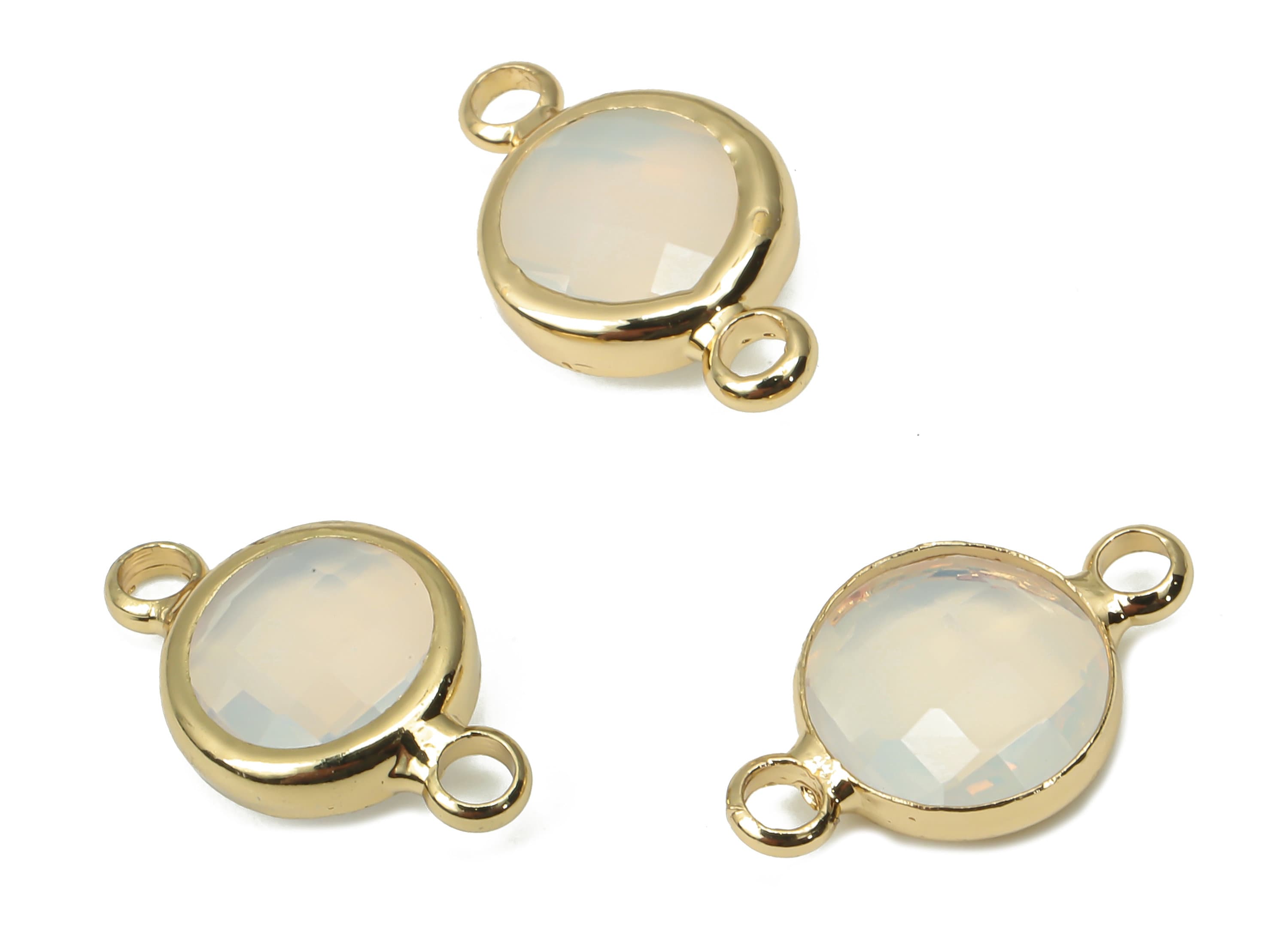 Brass Glass Round Earring Connector - White Circle Frame Bracelet - Gold Tone Plated Brass - Faceted Glass - 14.4x8.7x3.3mm - GS1138C - DOMEDBAZAAR