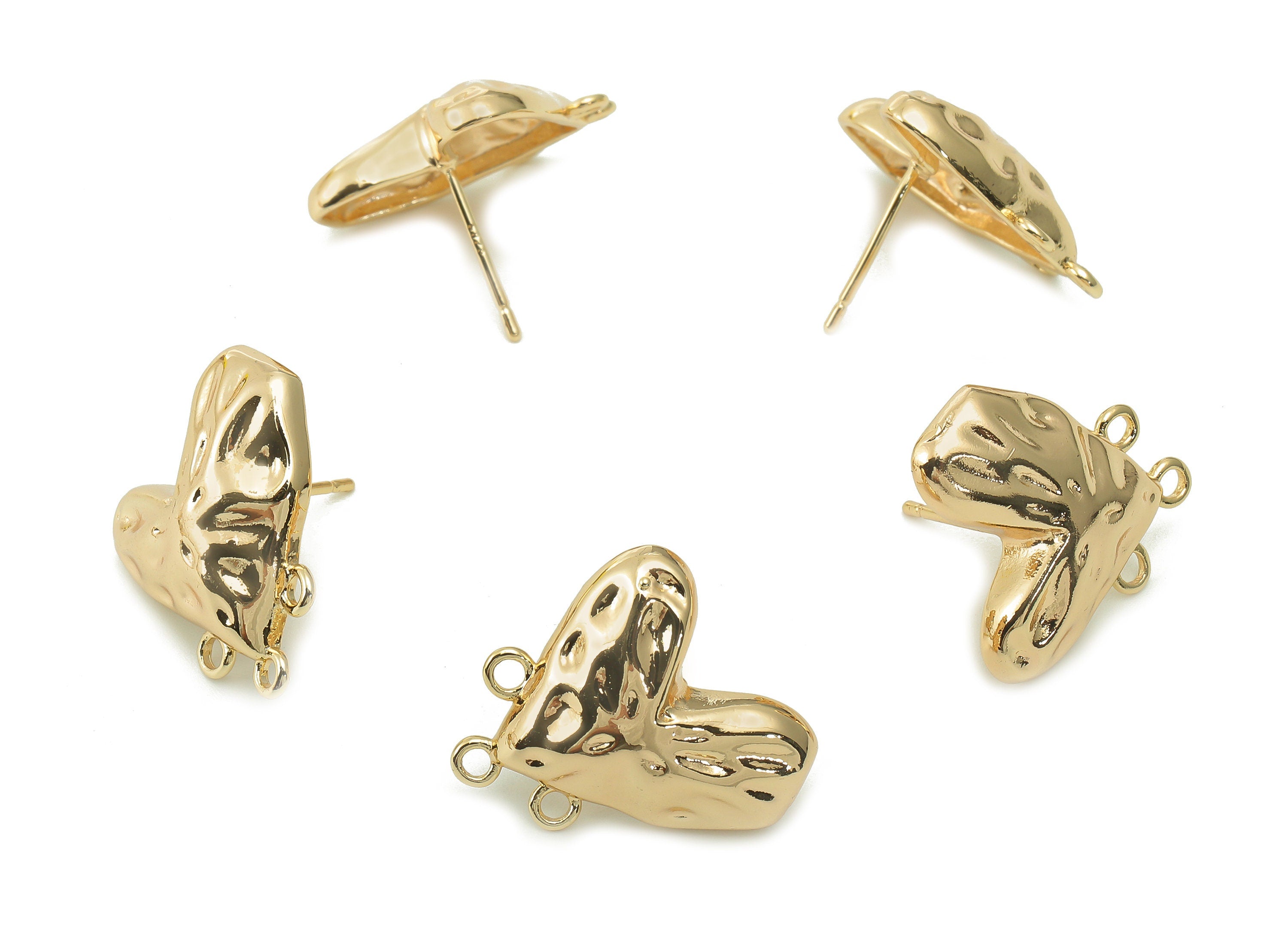 Brass Heart Earring Post - Connector With 3 Loops - Earring Stud - 925 Silver Stud Earring - 18K Real Gold Plating -18.8x19x1.6mm-RGP5384 - DOMEDBAZAAR