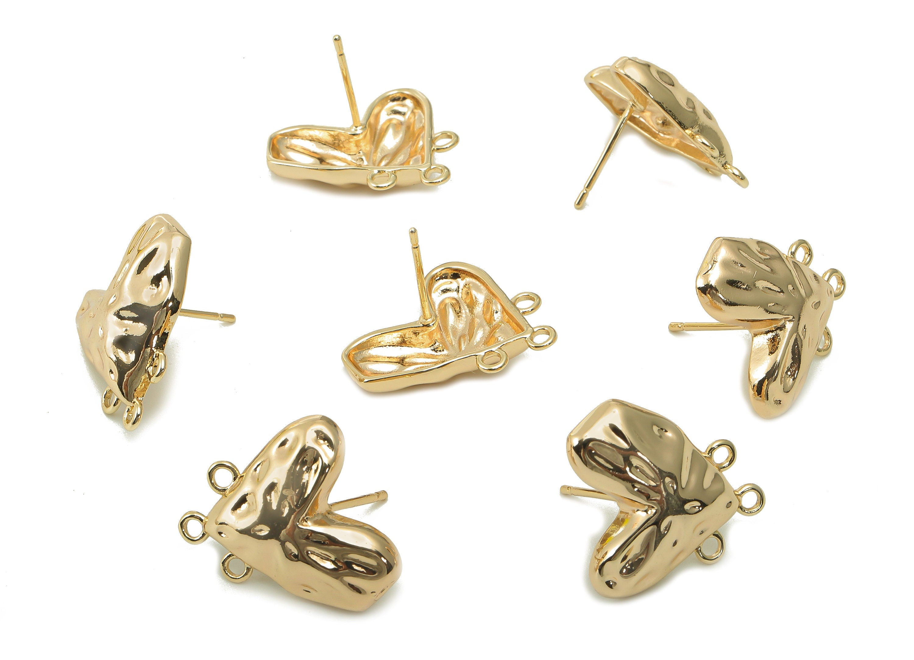 Brass Heart Earring Post - Connector With 3 Loops - Earring Stud - 925 Silver Stud Earring - 18K Real Gold Plating -18.8x19x1.6mm-RGP5384 - DOMEDBAZAAR