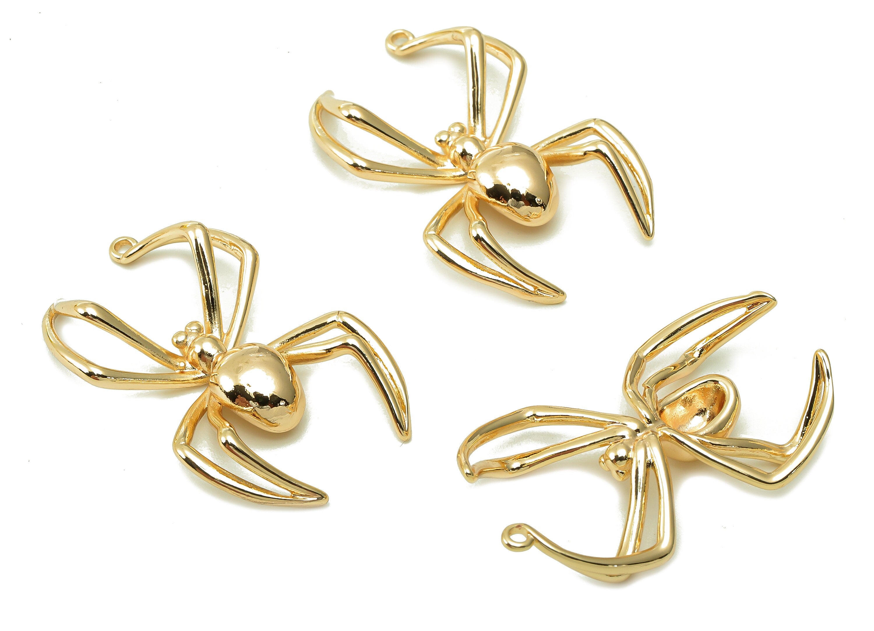Brass Crawling Spider Earring Charm - Gold Spider Earring - Pendant With Loop - 18K Real Gold Plating Charm - 32.3x19.8x3.8mm - RGP5381 - DOMEDBAZAAR