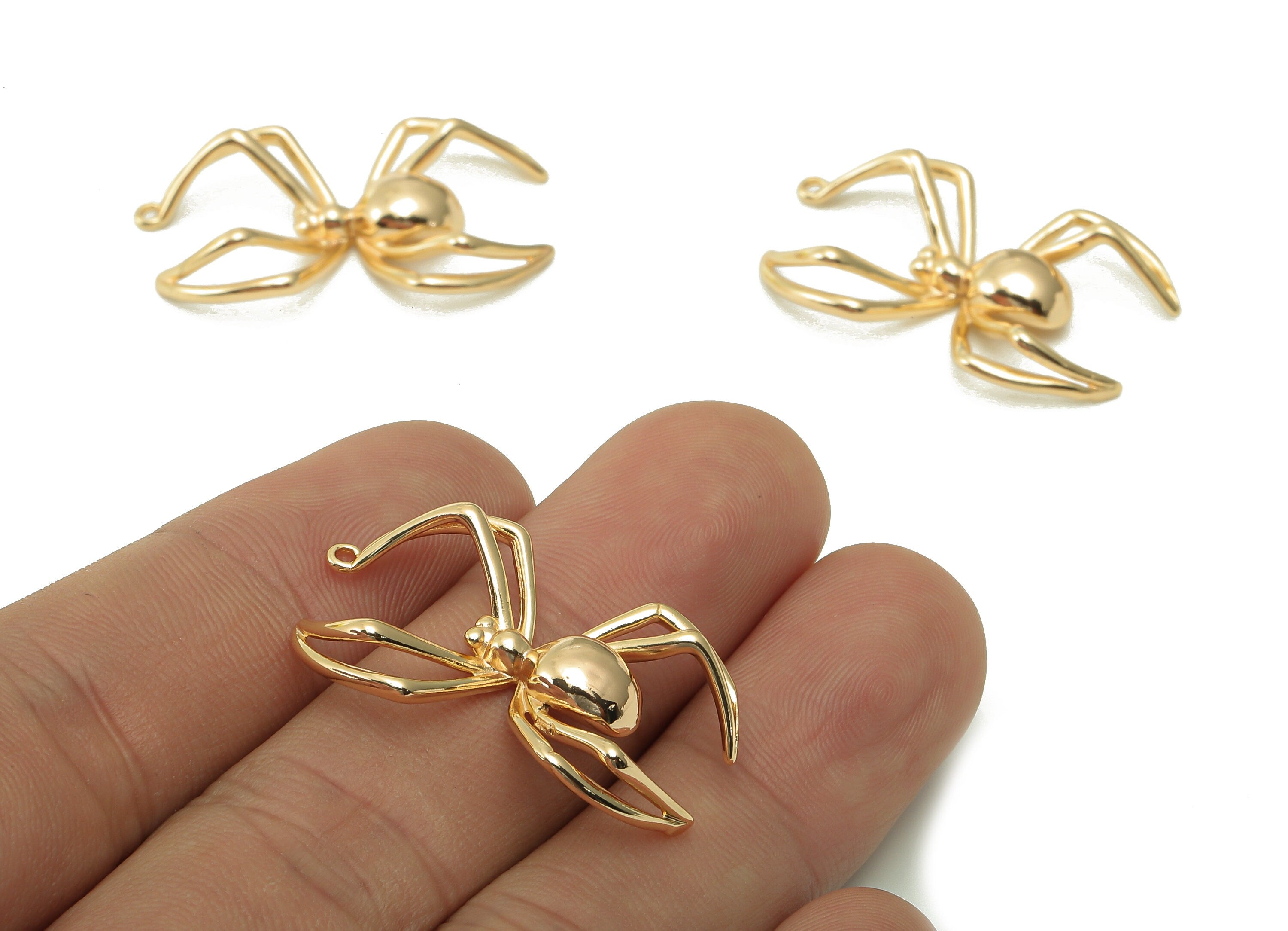 Brass Crawling Spider Earring Charm - Gold Spider Earring - Pendant With Loop - 18K Real Gold Plating Charm - 32.3x19.8x3.8mm - RGP5381 - DOMEDBAZAAR
