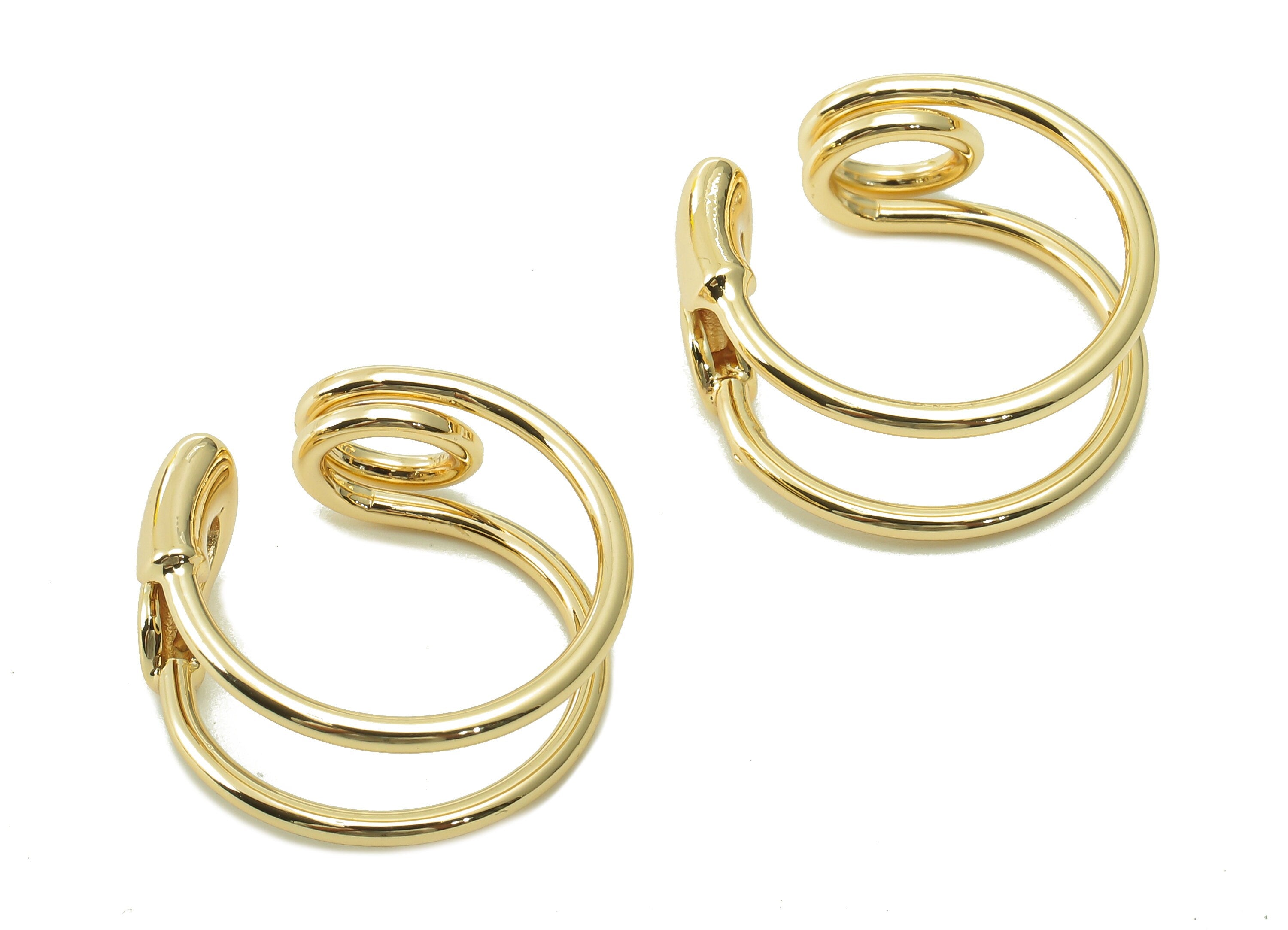 Brass Curved Pin Round Ring -  Gold Circle Hoop Ring - Gold Curved Pin Hoop - 18K Real Gold Plated Brass - 20.5x20.5x1.6mm - RGP5380 - DOMEDBAZAAR