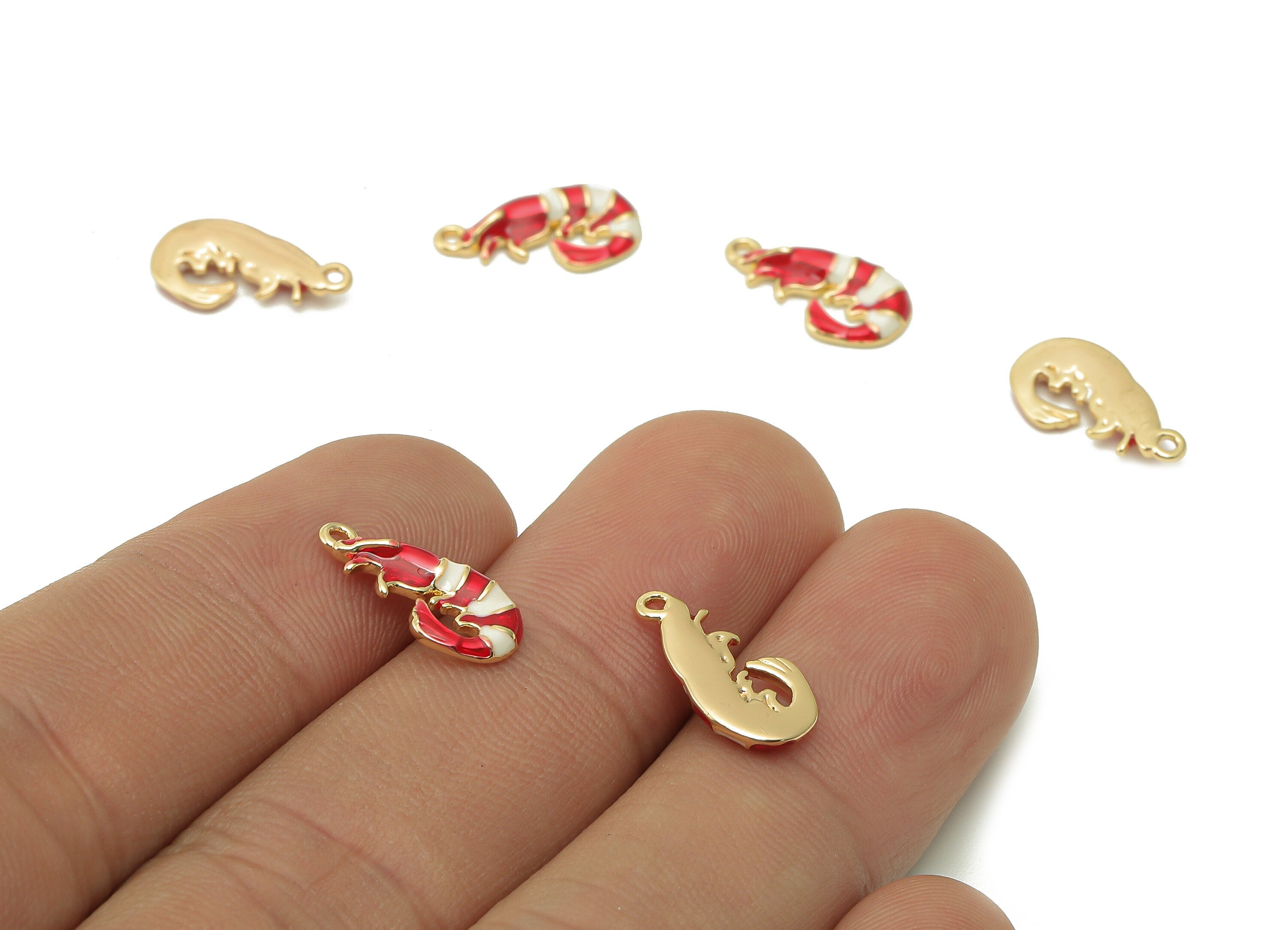 Brass Red Lobster Pendant - Enamel White Lobster Earring - Charm With Loop - 18K Real Gold Plating - 14.2x7.5x2.3mm - RGP5370 - DOMEDBAZAAR