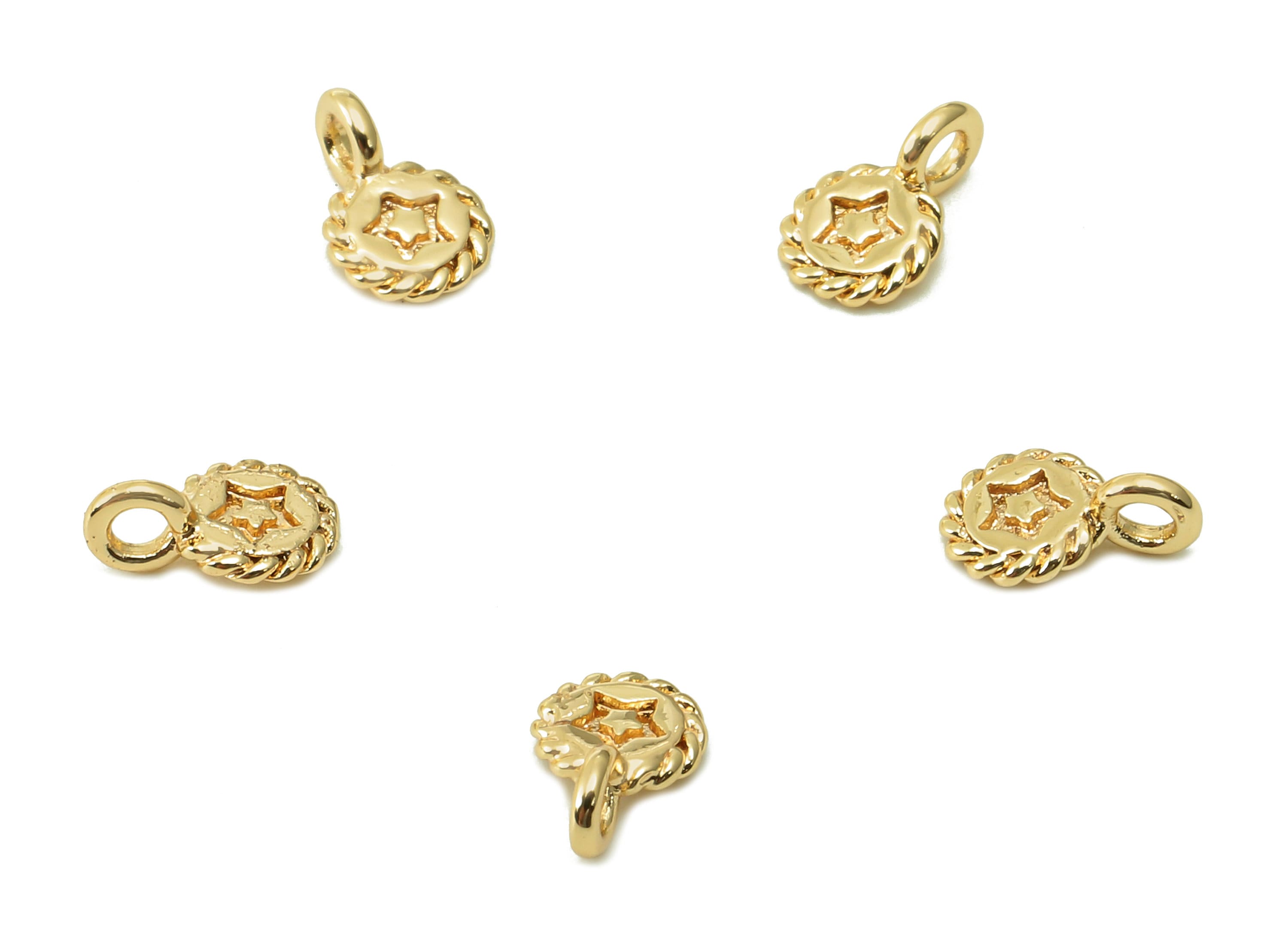 Brass Mini Round Earring Charm - Gold Mini Circle Bracelet Charm - Star Pendant With Loop - 18K Real Gold Plating - 6.6x4.5x0.9mm -RGP5369 - DOMEDBAZAAR