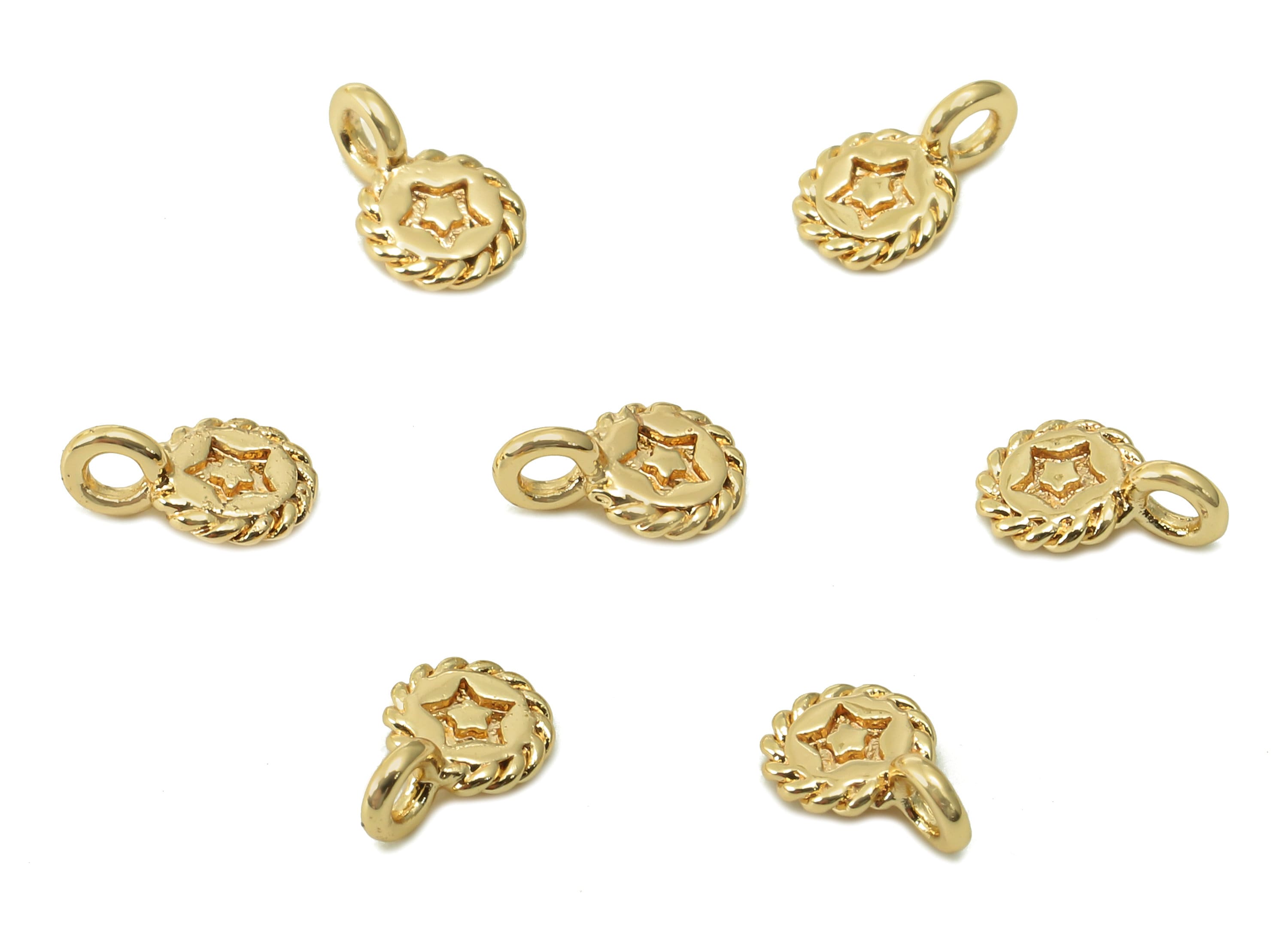 Brass Mini Round Earring Charm - Gold Mini Circle Bracelet Charm - Star Pendant With Loop - 18K Real Gold Plating - 6.6x4.5x0.9mm -RGP5369 - DOMEDBAZAAR