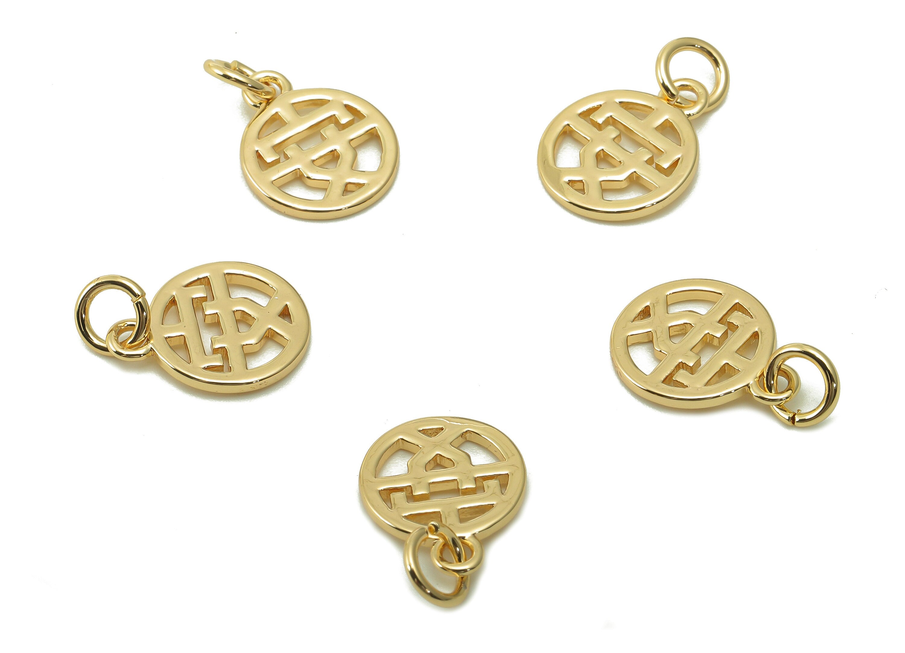 Brass Round Earring Charm - Gold Circle Earring - Word Pendant With Loop - Bracelet Charm - 18K Real Gold Plating - 12.6x10x1mm - RGP5367 - DOMEDBAZAAR
