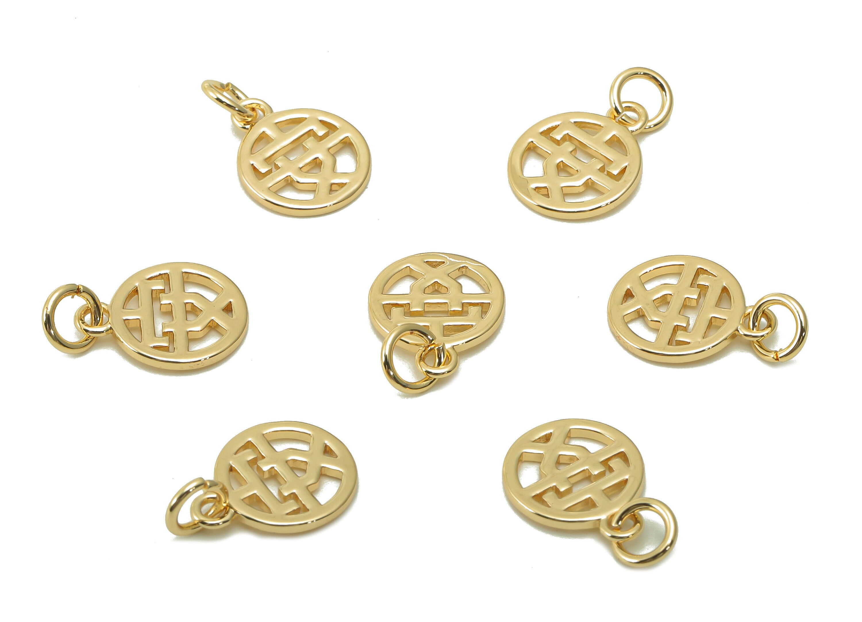 Brass Round Earring Charm - Gold Circle Earring - Word Pendant With Loop - Bracelet Charm - 18K Real Gold Plating - 12.6x10x1mm - RGP5367 - DOMEDBAZAAR
