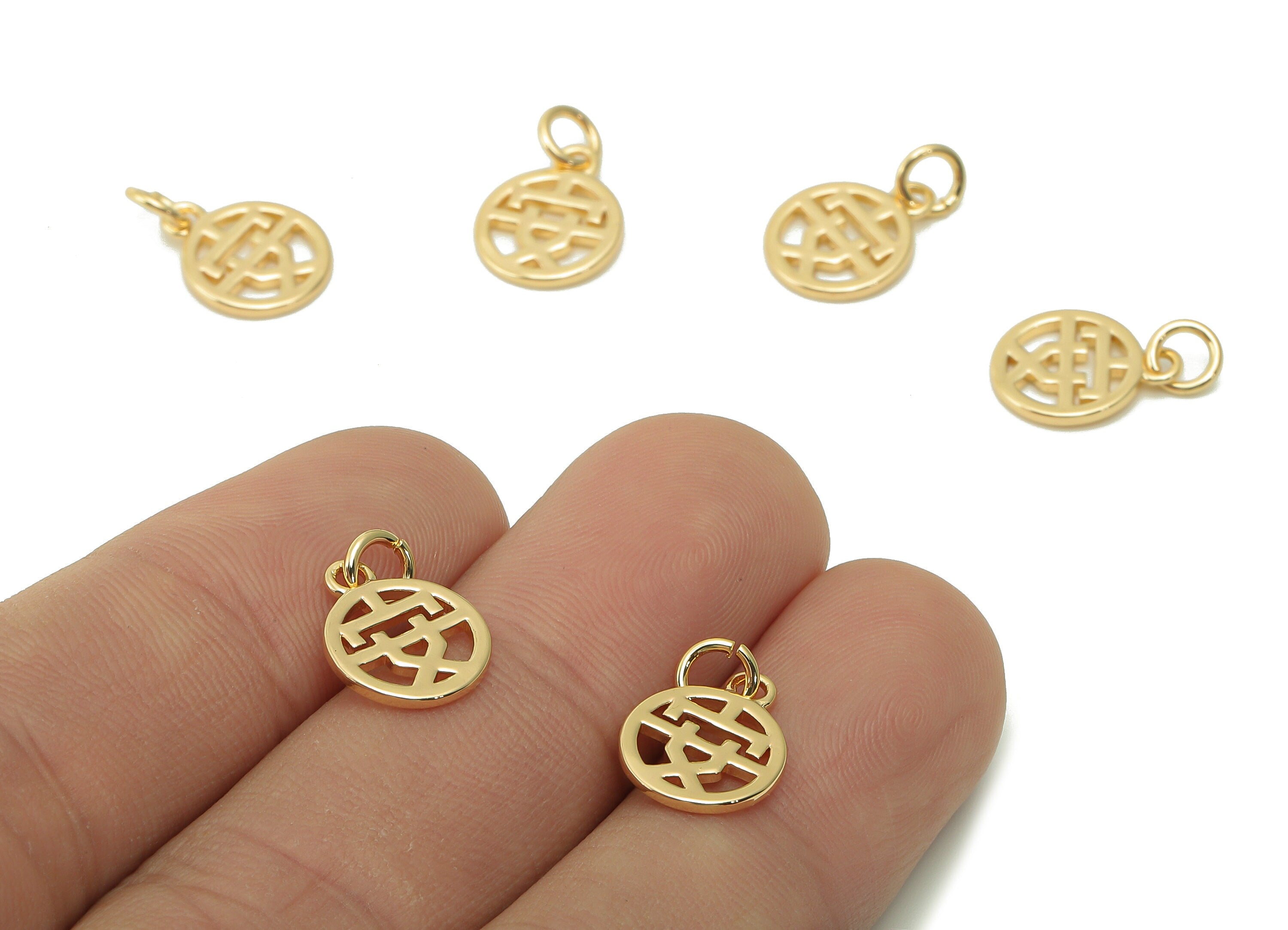 Brass Round Earring Charm - Gold Circle Earring - Word Pendant With Loop - Bracelet Charm - 18K Real Gold Plating - 12.6x10x1mm - RGP5367 - DOMEDBAZAAR