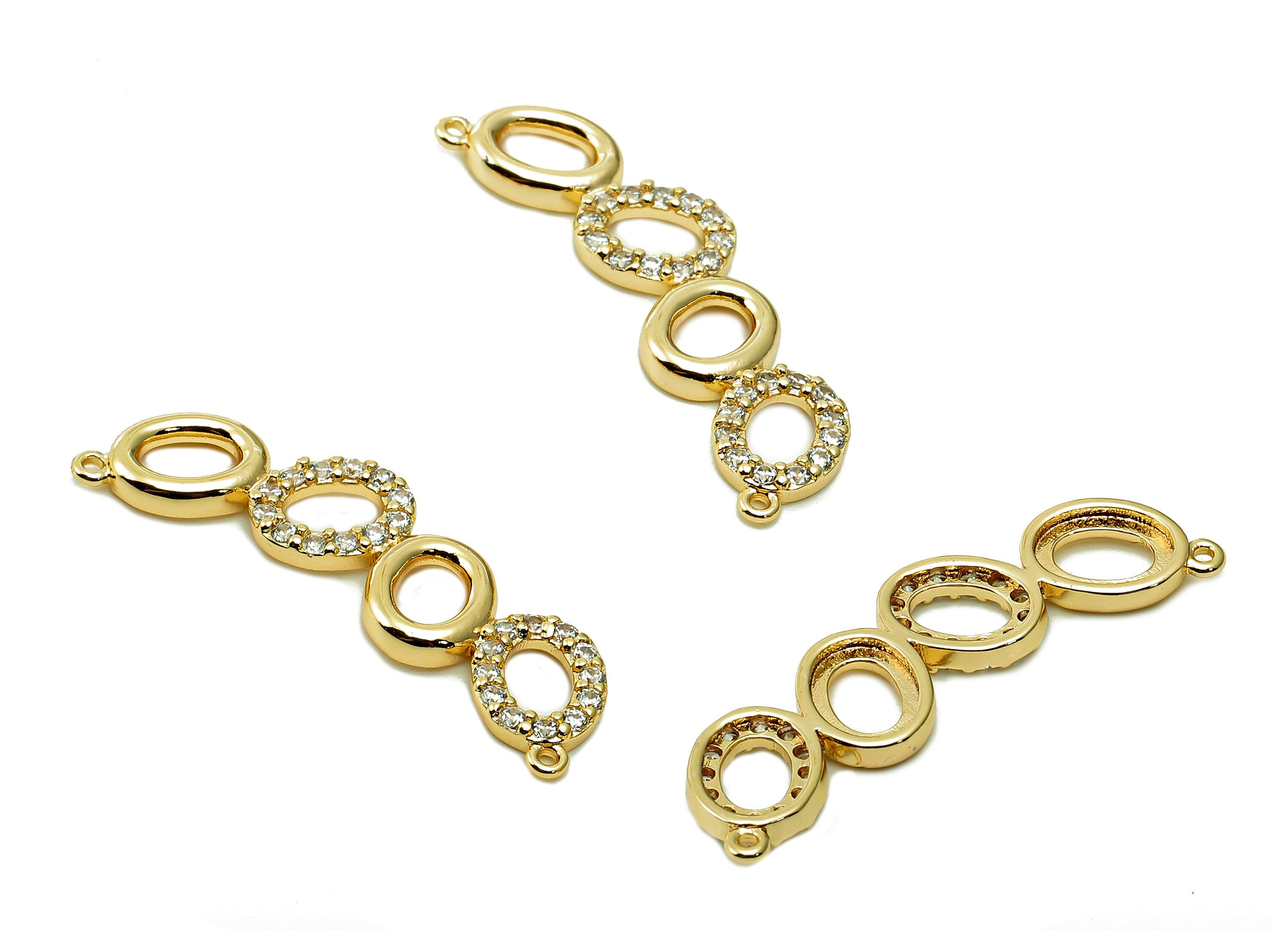 Brass Oval Zircon Earring Connetors - O Hoop Earring -Oval Links Pendant With Loop - 18K Real Gold Plating Charm - 30.1x9.3x1.7mm - RGP5366 - DOMEDBAZAAR