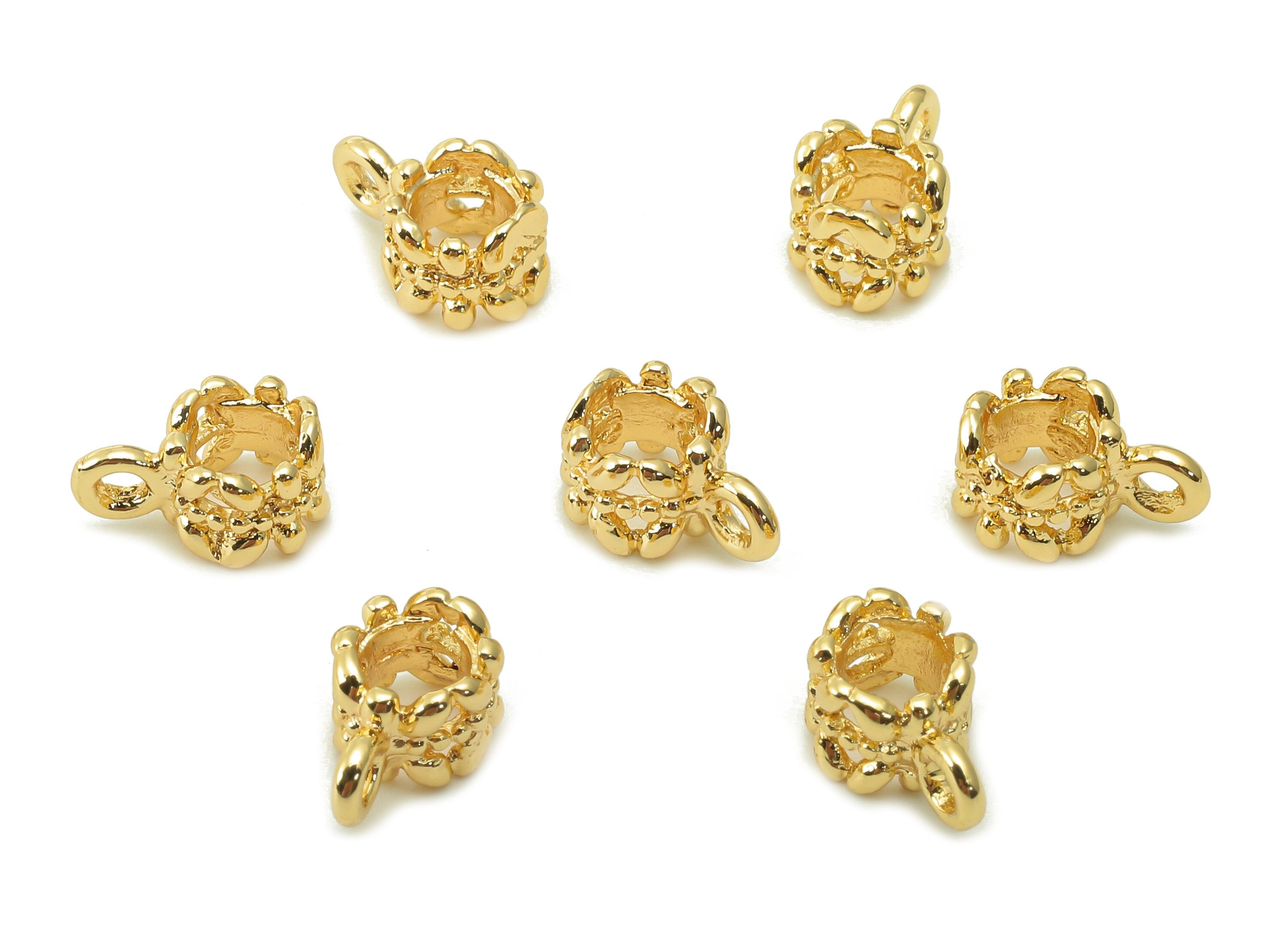 Brass Flower Earring Charm - Gold Mini Wreath Ring Earring - Pendant With Loop - 18K Real Gold Plating Bracelet - 8.8x5.8x1mm -RGP5389 - DOMEDBAZAAR