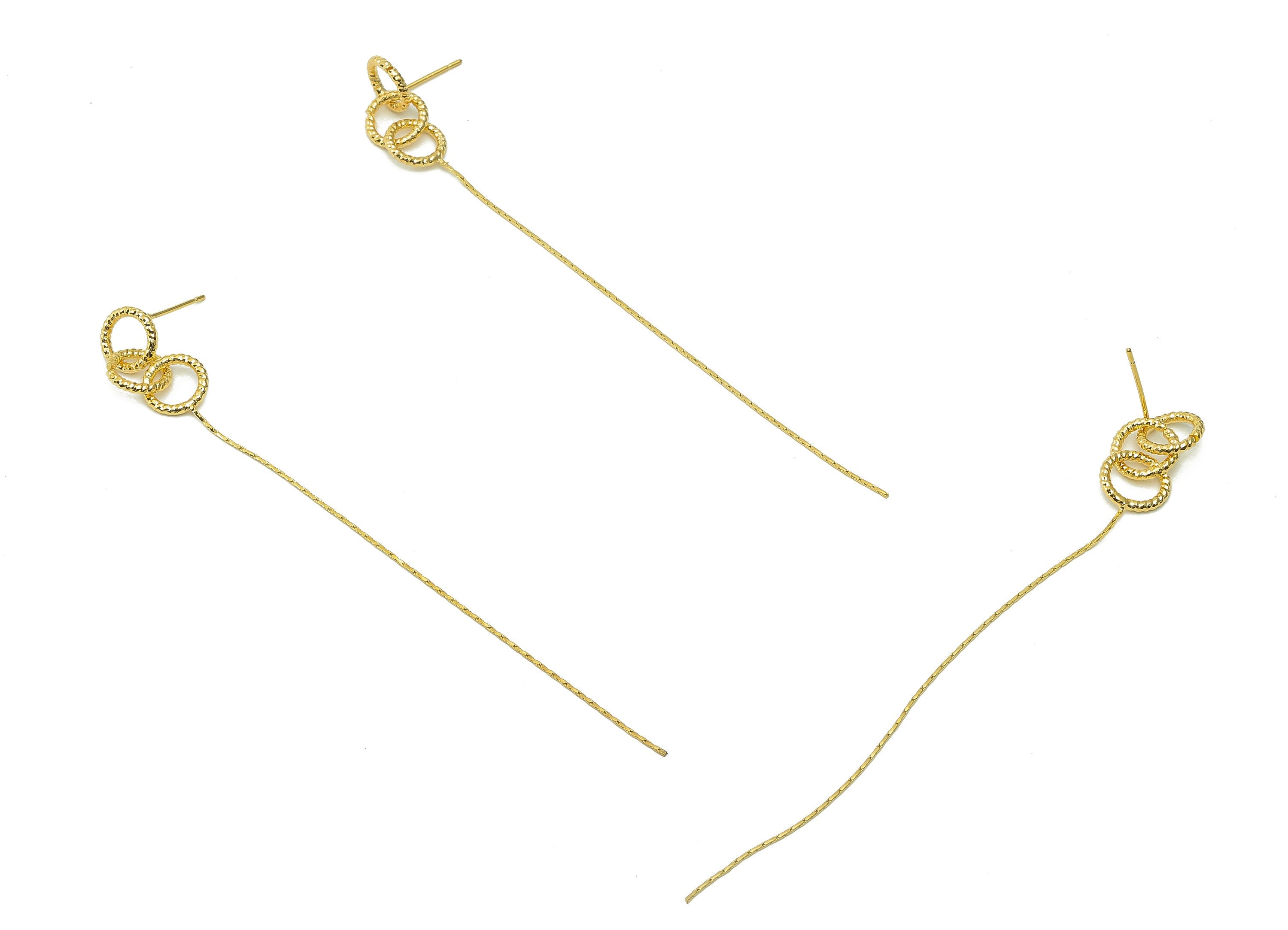Brass Round Tassel Earring Post - Circle Snake Chain Earring Stud - Hanging Stud Earring - 18K Real Gold Plating - 101.5x9x1.4mm - RGP5390 - DOMEDBAZAAR