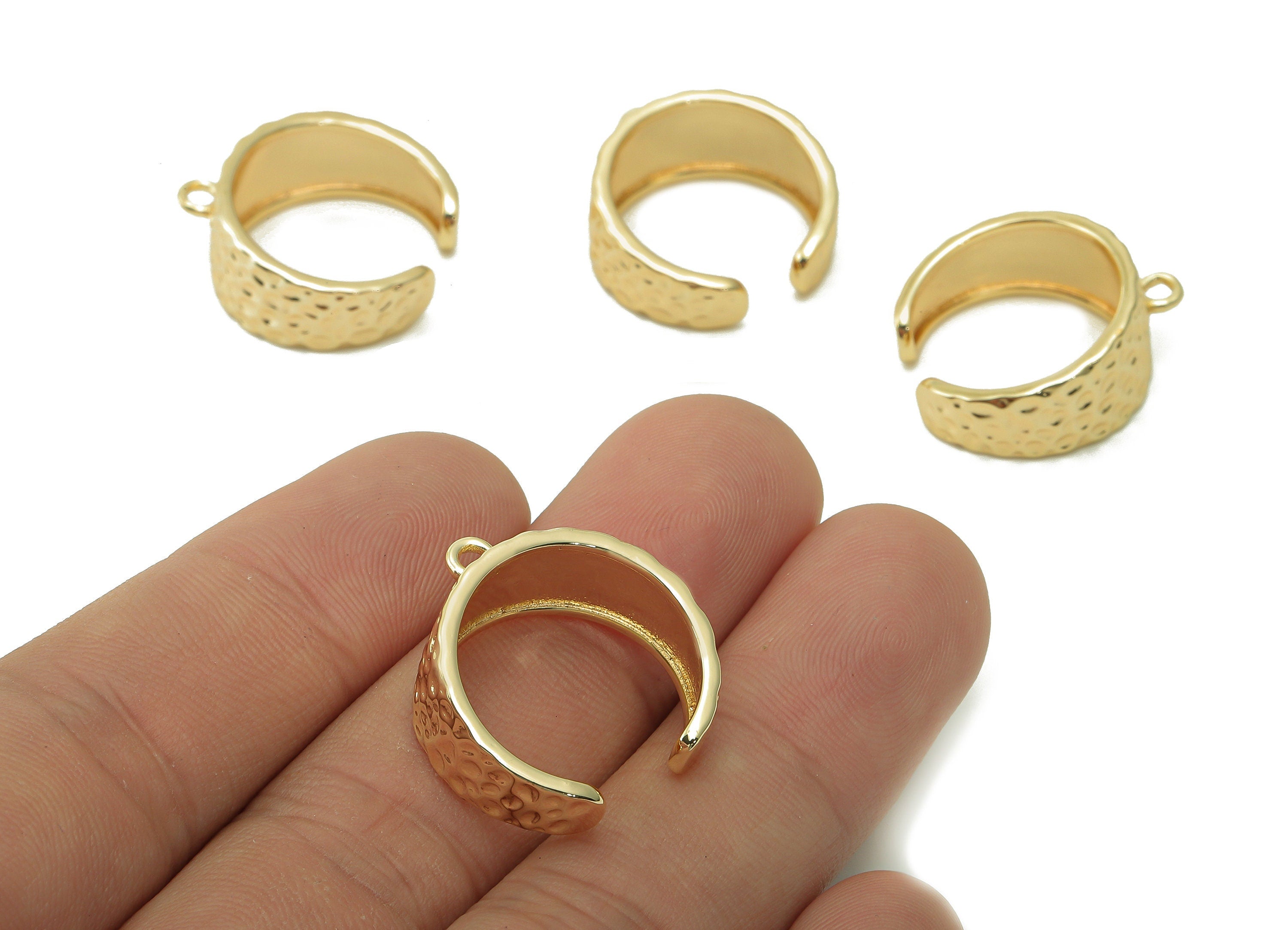Brass Hammered Open Round Ring - Open Circle Wide Hoop Ring - Thick Earring With Loop - 18K Real Gold Plating - 23.2x21.2x1.7mm - RGP5392 - DOMEDBAZAAR