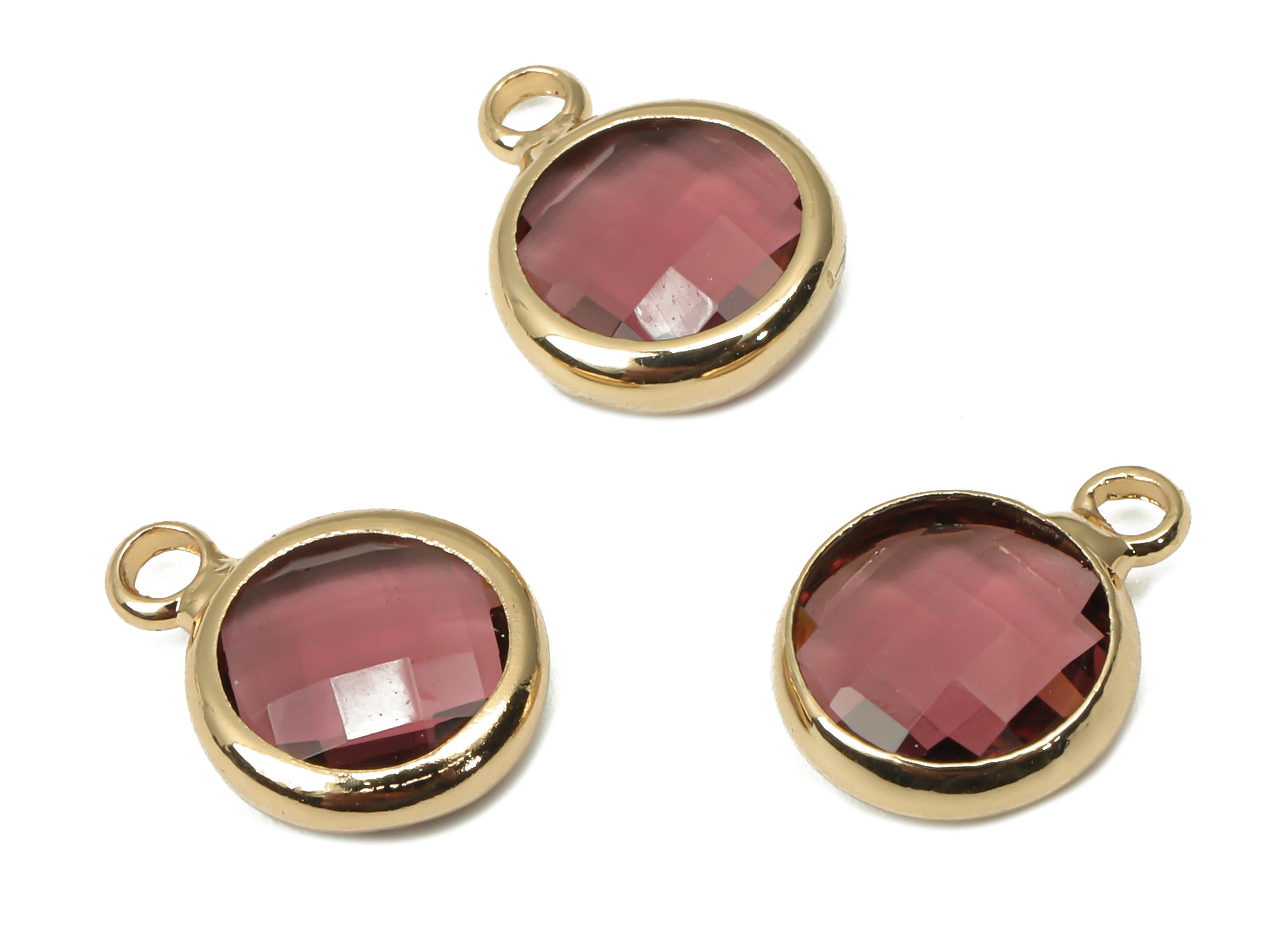 Brass Frame Glass Pendant - Clear Brown Round Frame Necklace - Charm With Loop - Gold Tone Plating Earring - 11.5x8.7x3mm - GS1142E - DOMEDBAZAAR